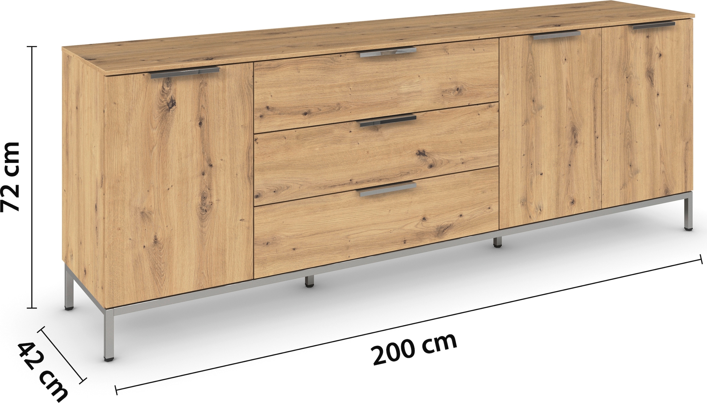 rauch Kombikommode »Kommode Türkommode Sideboard Kombikommode FLIPP«, (Breite 200 cm mit 2 Einlegeböden), 3-türig mit 3 Schubladen und Soft-Close-Funktion