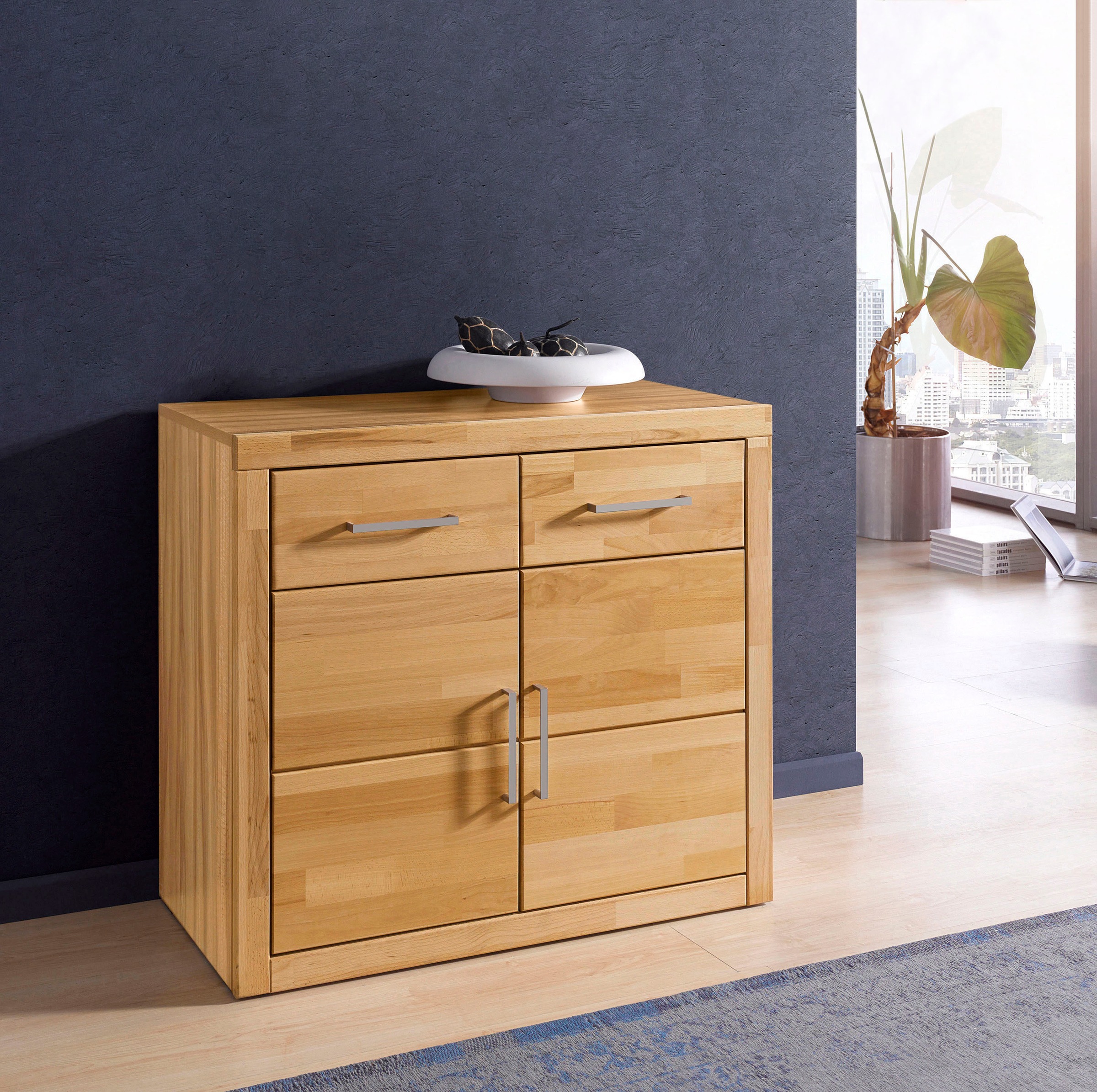 Home affaire Kommode "Logo,90cm breit,42 cm tief, Fronten Massivholz,2 Türe günstig online kaufen