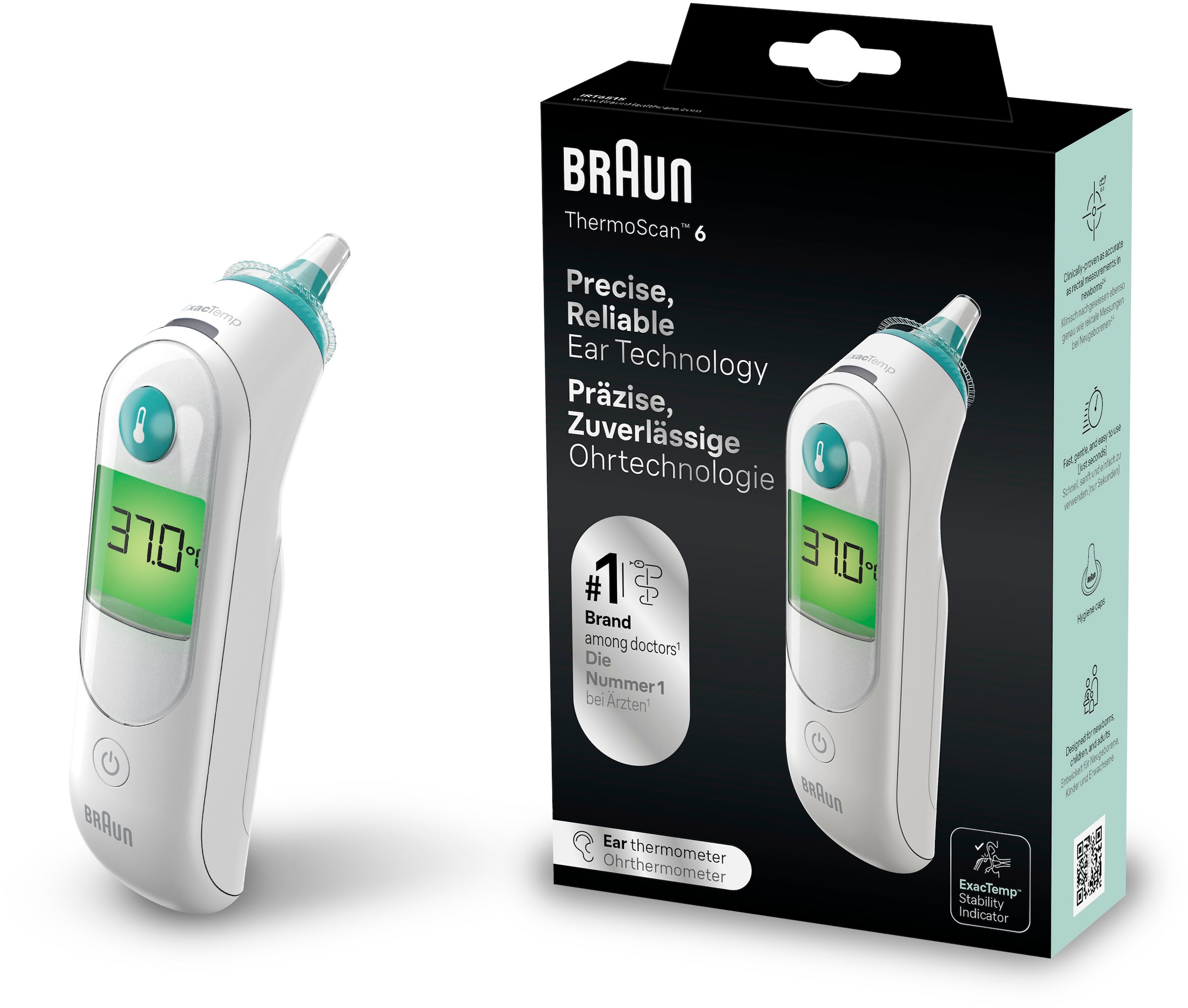 Braun Ohr-Fieberthermometer »ThermoScan® 6 Ohrthermometer IRT6515«, Inklusive 21 Einweg Schutzkappen