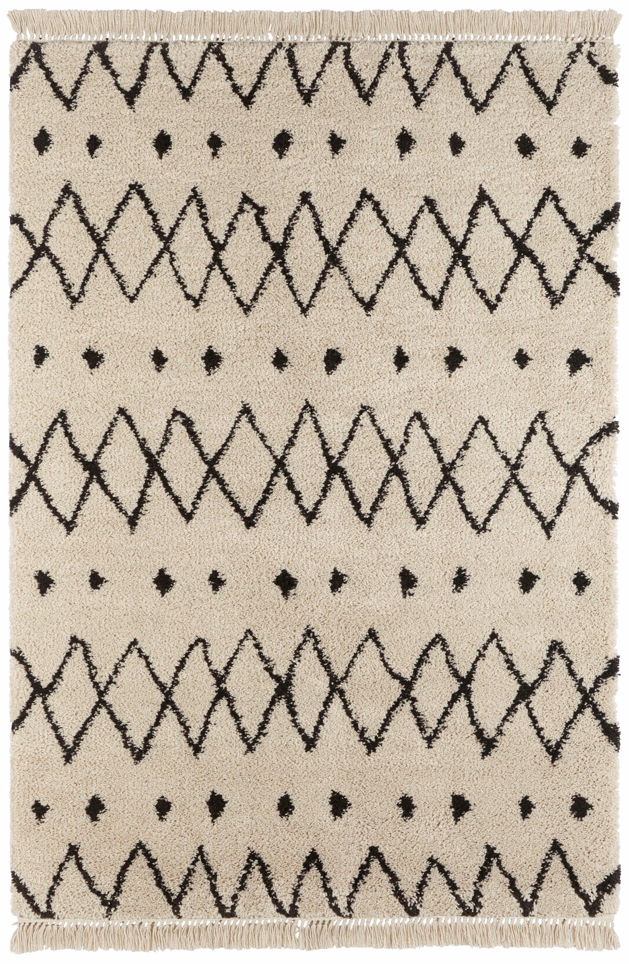 freundin Home Collection Hochflor-Teppich »Calla«, rechteckig, 35 mm Höhe, weicher Flor, Zickzack Muster mit Fransen, Robust, Pflegeleicht