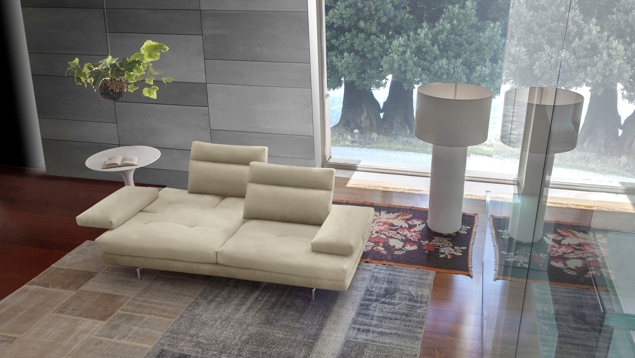 CALIA ITALIA 3,5-Sitzer "Toby Wing, 228 cm breit, Designsofa mit erstklassigem Sitzkomfort" inklusive Sitztiefenverstellung, Füße in Chrom glänzend