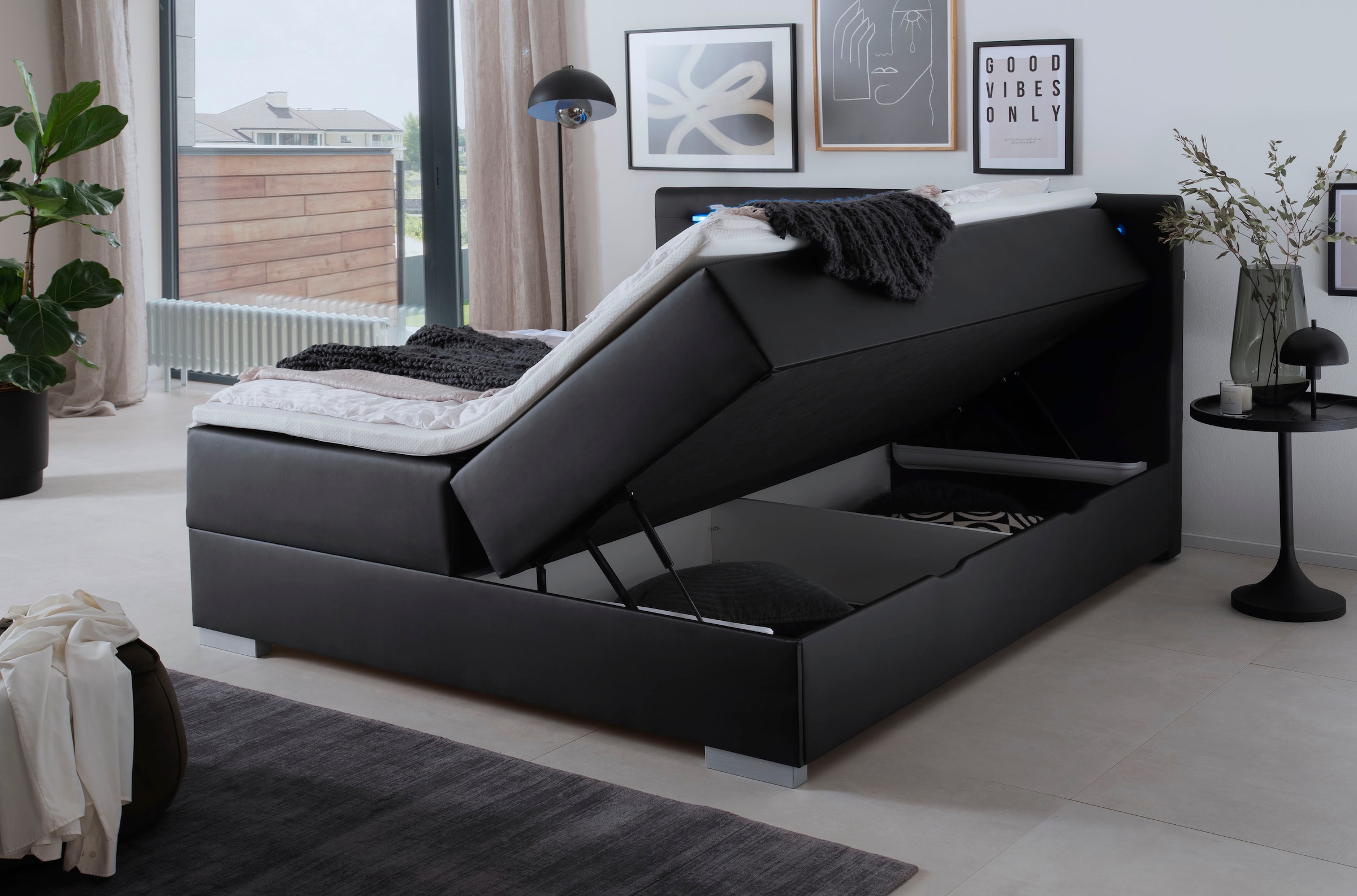 meise.möbel Boxspringbett »Las Vegas 2«, inkl. LED Beleuchtung im Kopfteil, mit Bettkasten und Topper