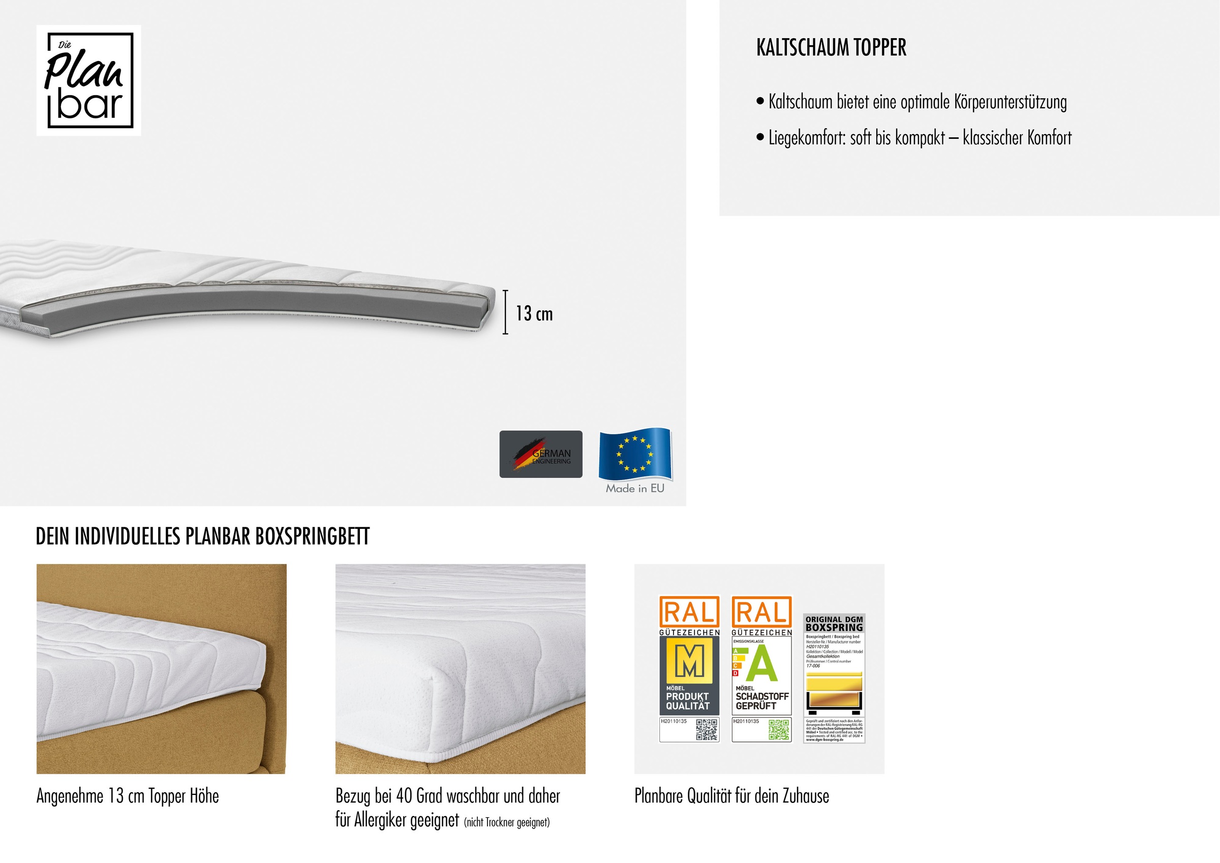 Die PlanBar Boxspringbett »OC-ON23163« inkl. Matratzen, Topper u. Bonellfederkern Unterbau, 160/180x200cm