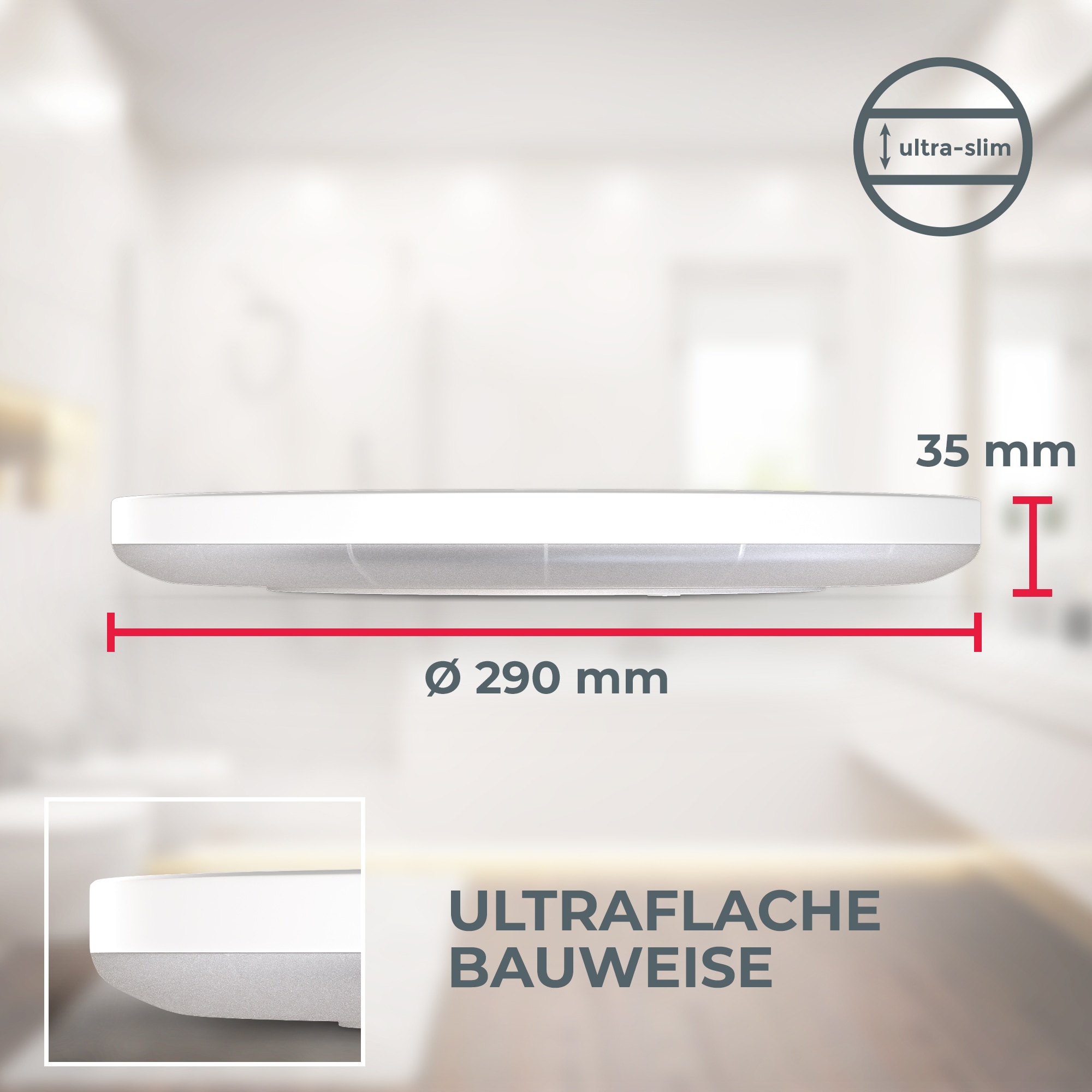 B.K.Licht LED Deckenleuchte »LED Bad-Deckenlampe, mit Backlight, Ultraflach«, 1 flammig-flammig, Indirektes Licht, 18W, 4.000K, 2400Lm, IP44, Ø29cm