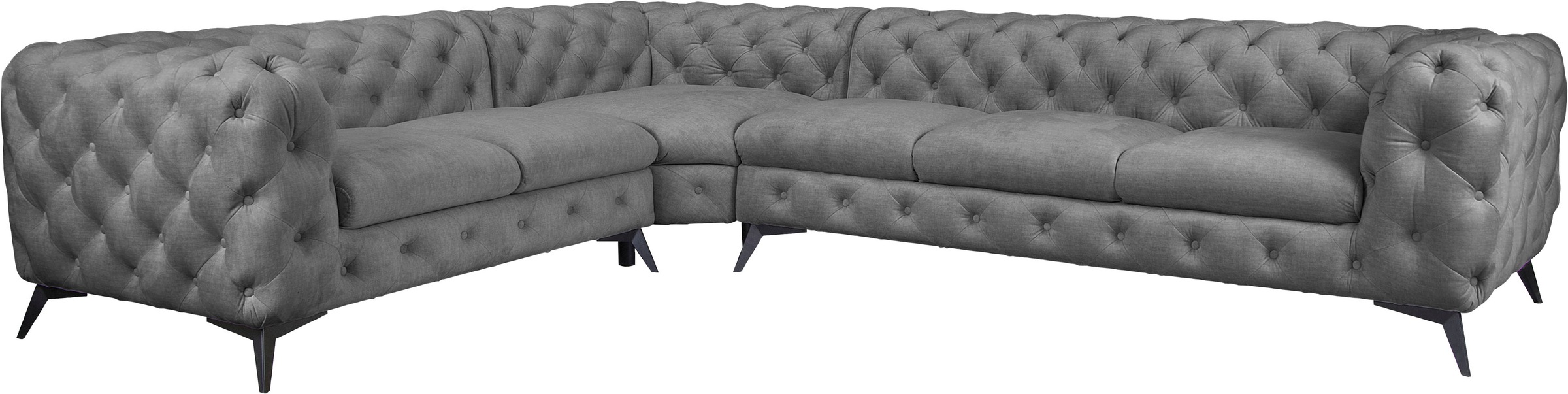 Leonique Chesterfield-Sofa »Ecksofa GLYNIS L-Form mit Wellenunterfederung, Maße B/T/H 323/264/75cm«, aufwändige Knopfheftung, moderne Chesterfield Optik, Fußfarbe wählbar