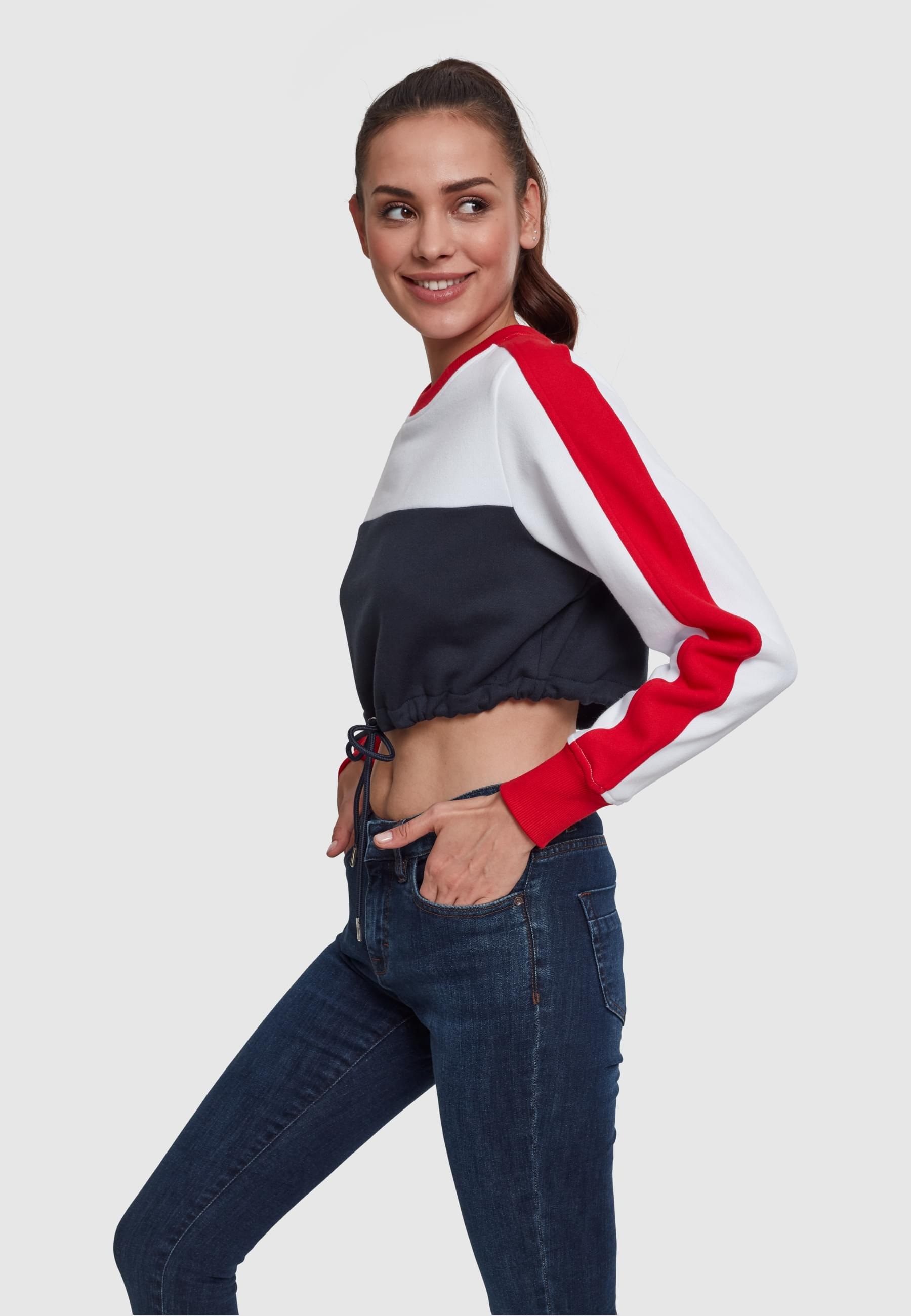 URBAN CLASSICS Sweatshirt »Urban Classics Damen Ladies Cropped 3-Tone Stripe Crew«, (1 tlg.)
