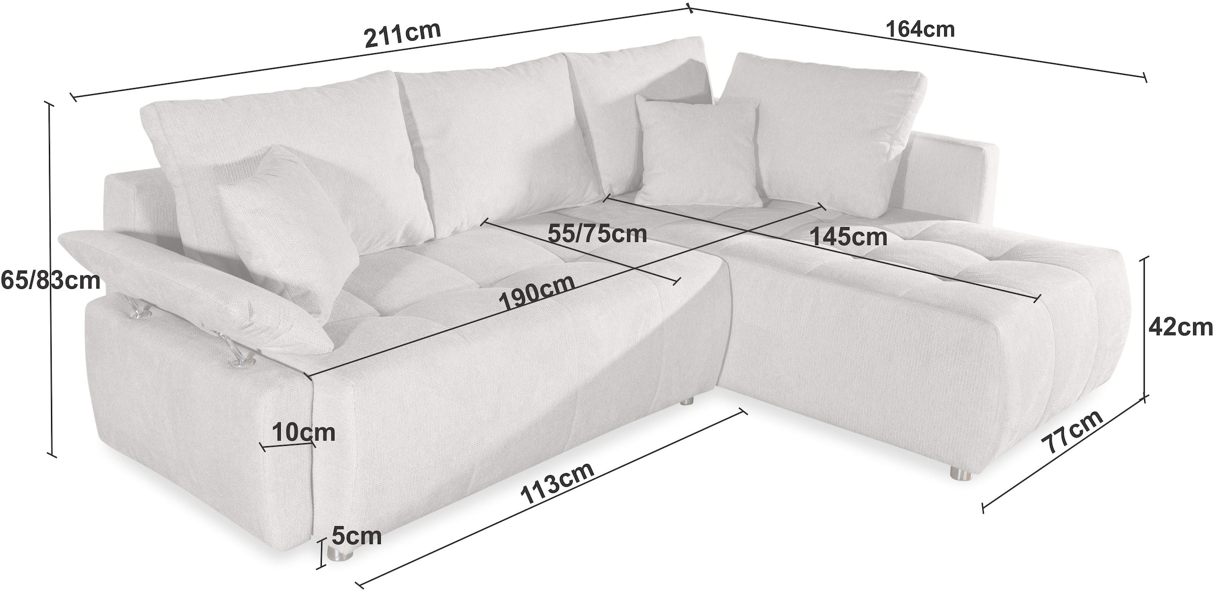 COLLECTION AB Ecksofa Ecksofa, Schlaffunktion, Bonnelfederkern, Kissen, Armverstellung