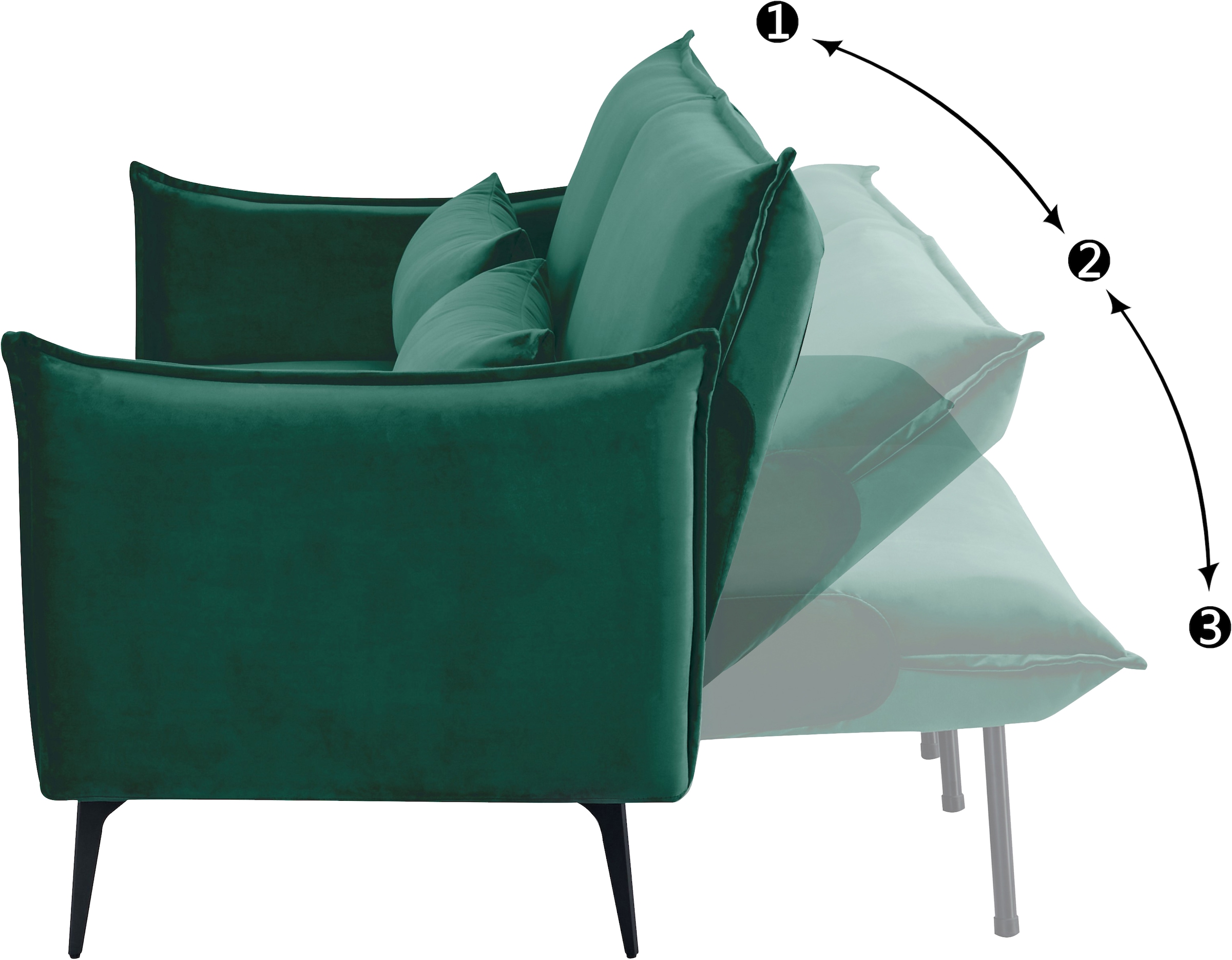 INOSIGN Schlafsofa »TULARE, 204 cm, klappbarer 3-Sitzer mit verstellbarer Rückenlehne,«, Schlaffunktion, Velvet-Samtvelours u. Webstoff