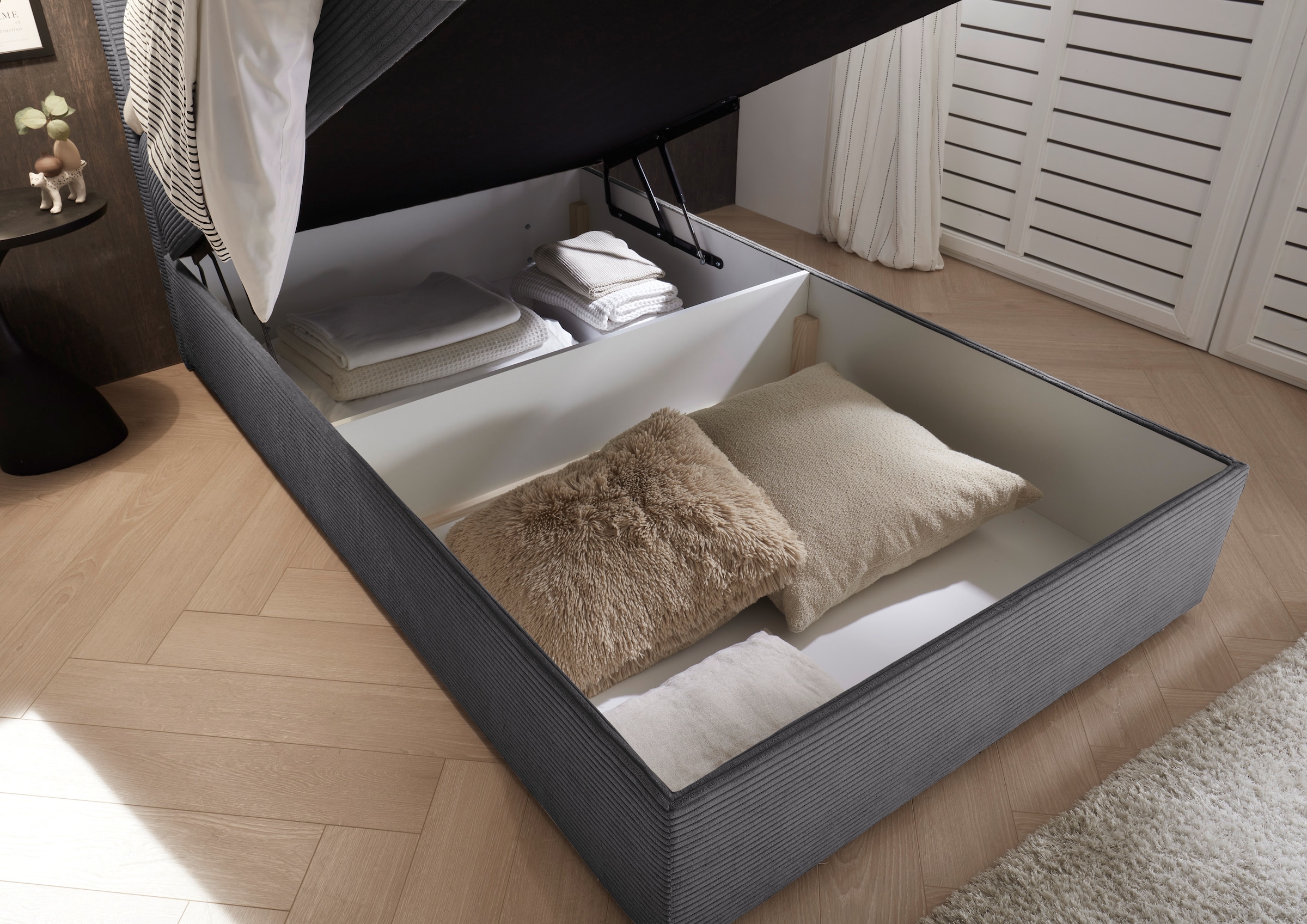ED EXCITING DESIGN Boxbett »Larnaca«, Bezug aus Cord, inkl. Topper und Bettkasten