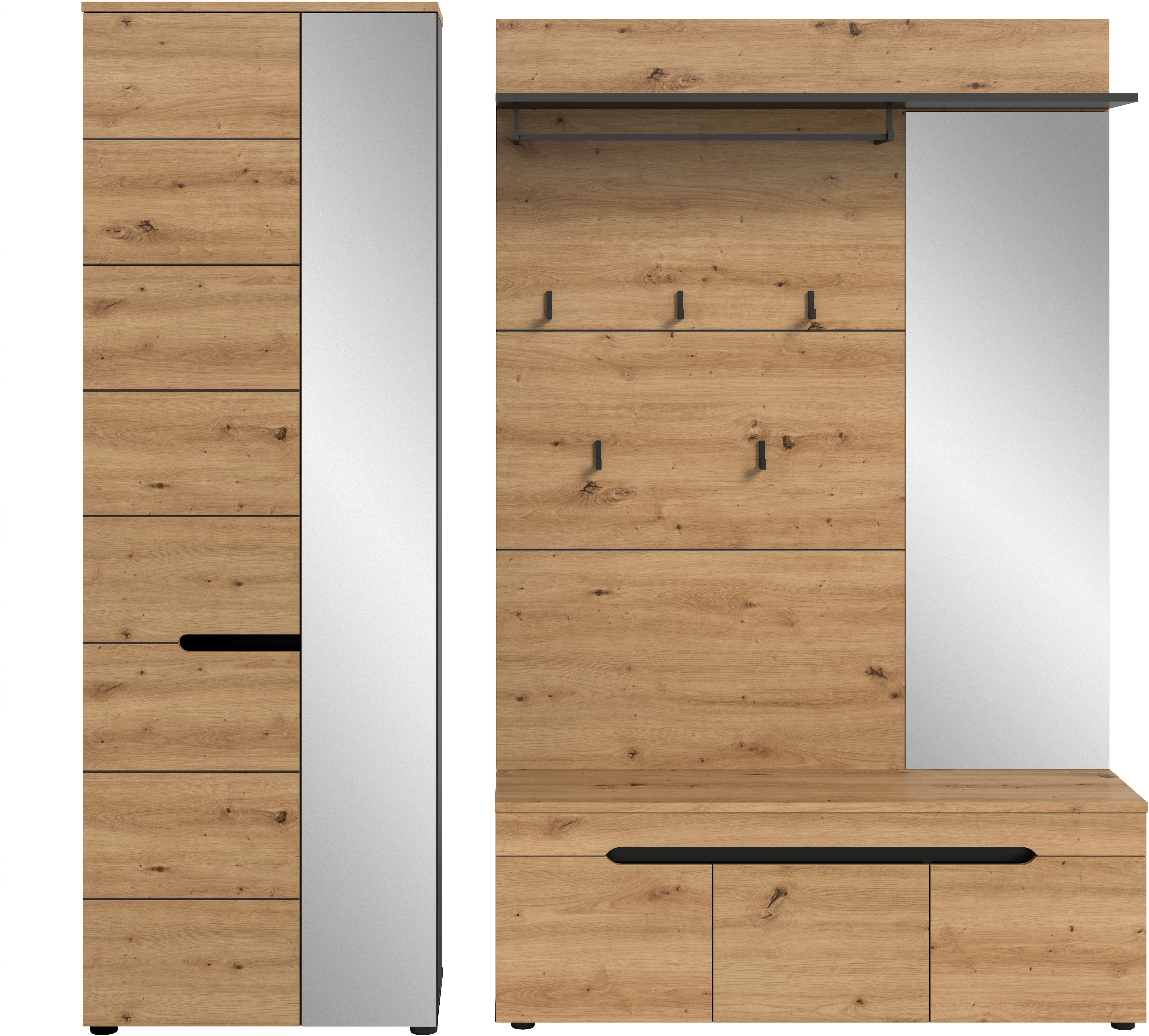 Home affaire Garderoben-Set "REHAT, TOPSELLER, 3-teilig, Breite 200 cm, individuell stellbar" Set, best. aus: Garderobenschrank, Sitzbank & Garderobenpaneel, 3 Stk. tlg.