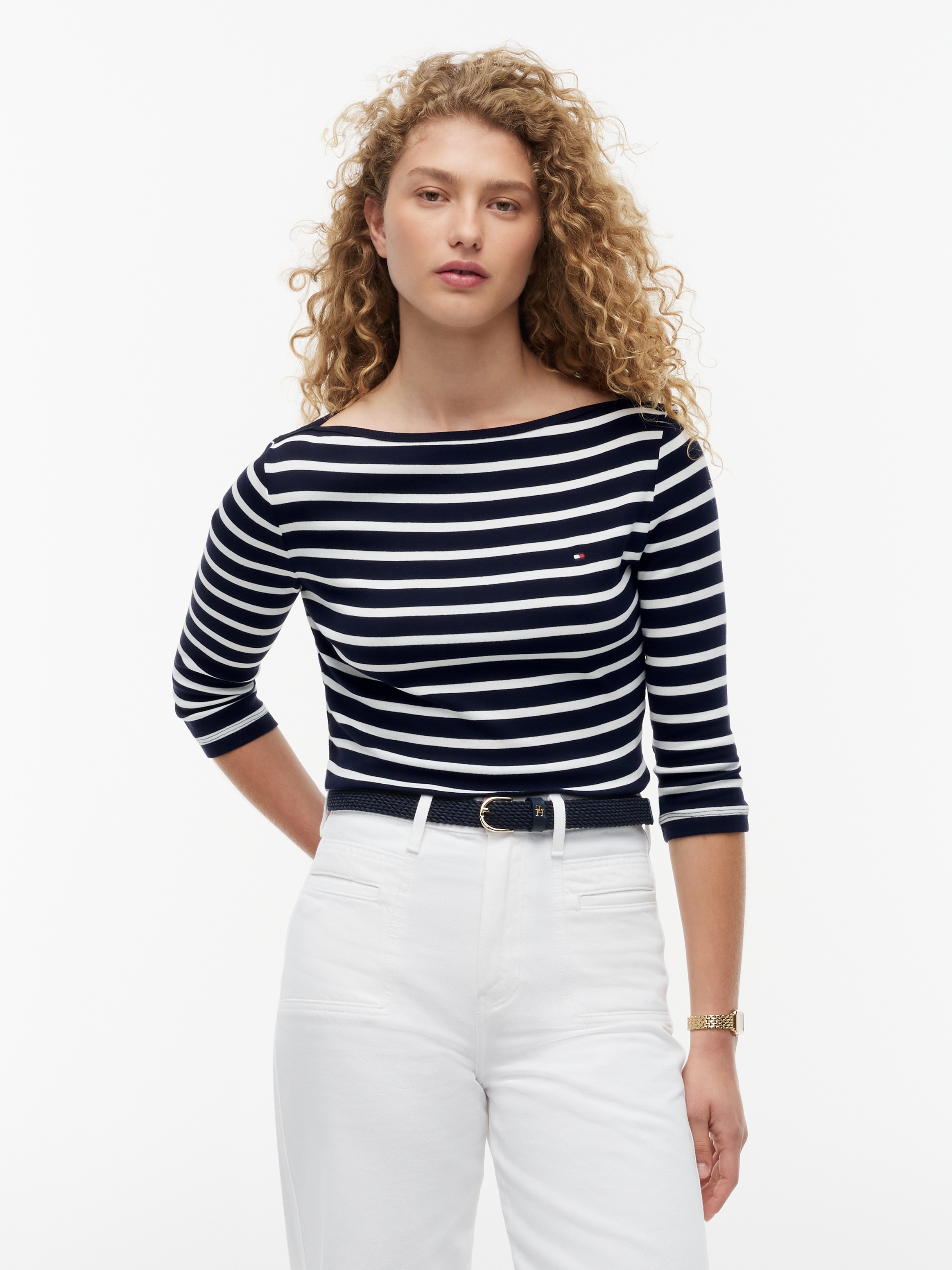 Tommy Hilfiger 3/4-Arm-Shirt "NEW CODY BOAT-NECK" Baumwolle, U-Boot-Ausschnitt, Slim Fit