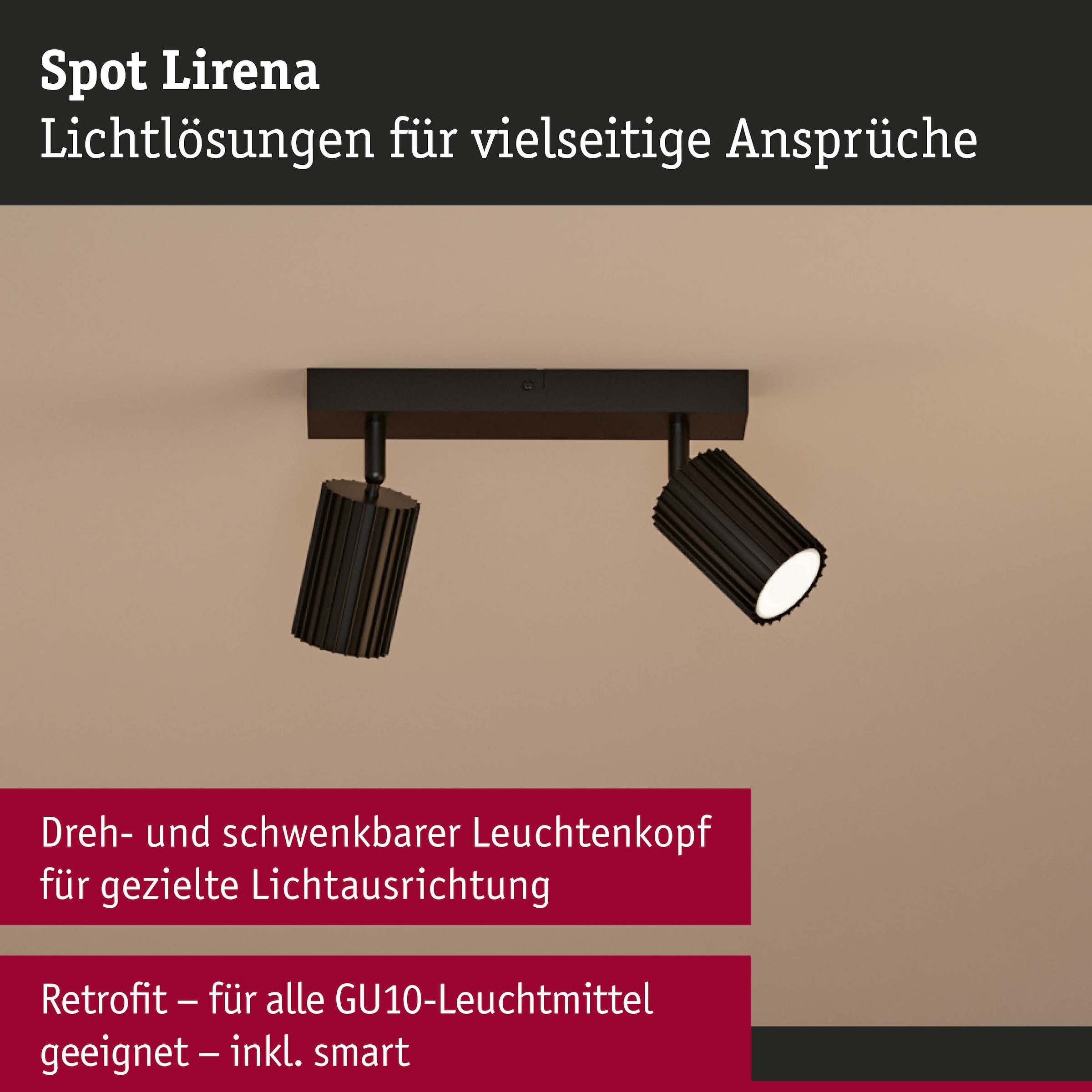 Paulmann Deckenspots »Lirena Schwarz 230V Metall« GU10 Dimmbar