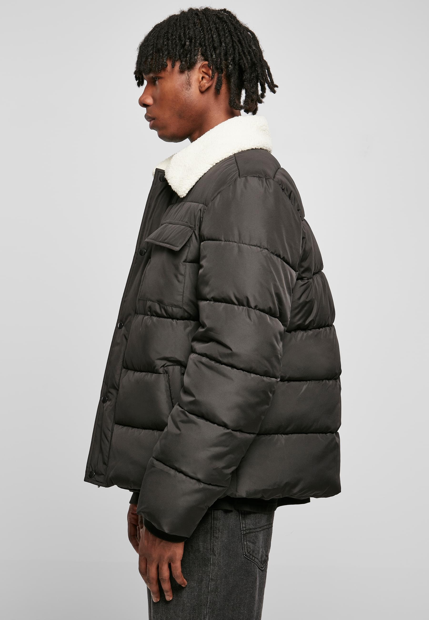 URBAN CLASSICS Winterjacke »Urban Classics Herren Sherpa Collar Padded Shirt Jacket«, (1 St.), ohne Kapuze