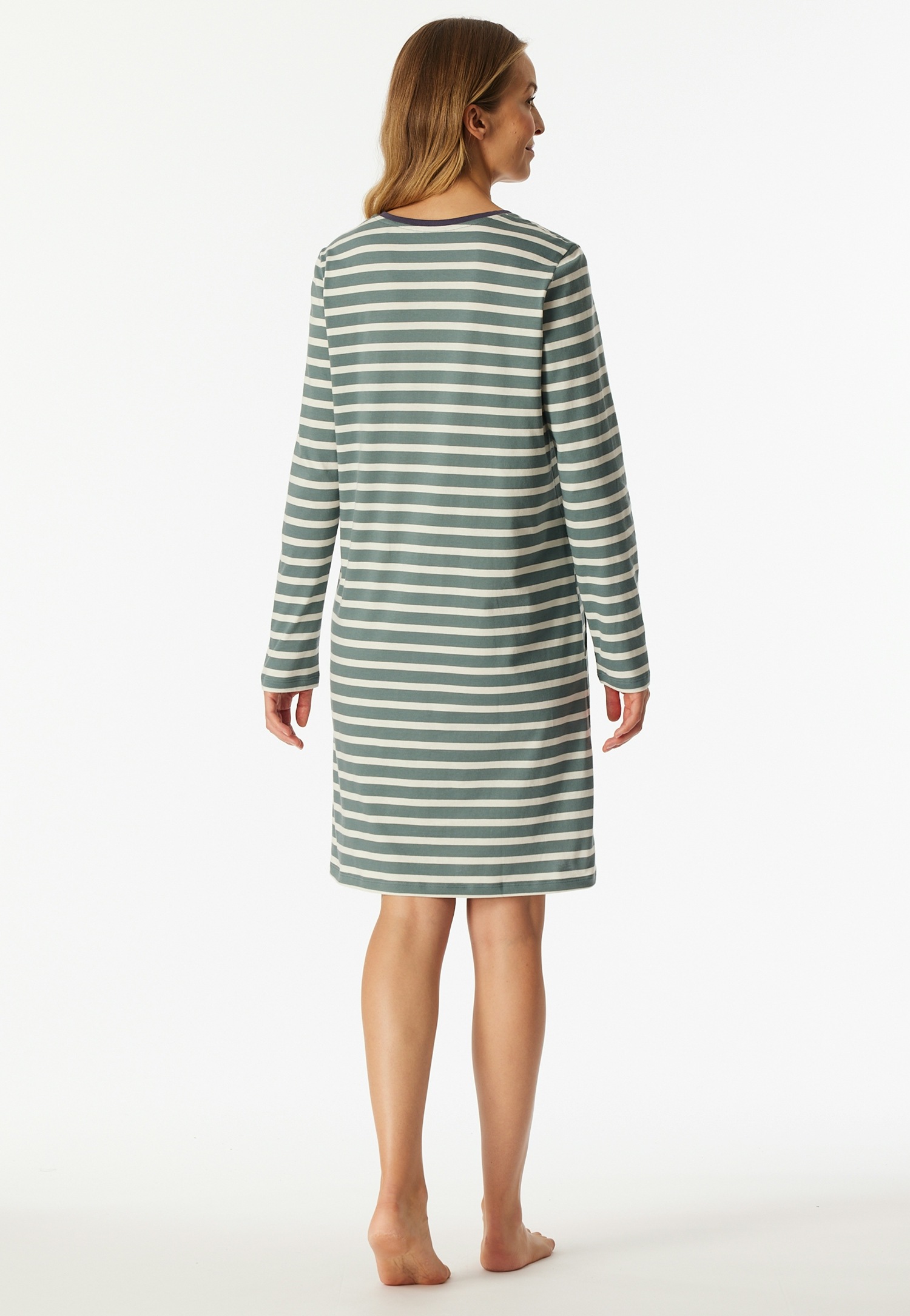 Thumbnail - Schiesser Nachthemd "Casual Essentials" Seitennahttaschen mit langen Ärmeln, seitlichen Taschen, Baumwolle, Rundhalsauss...