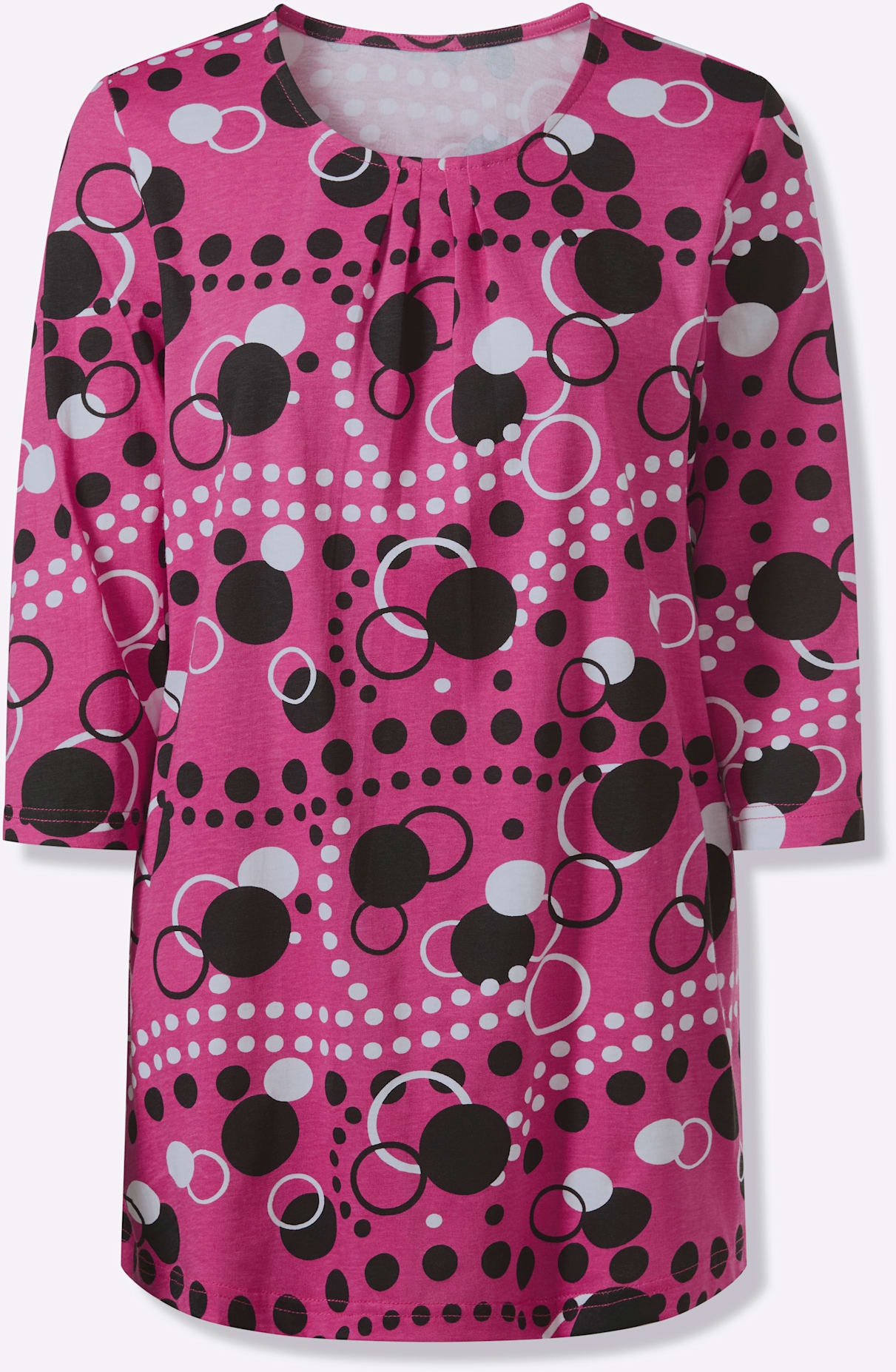 Longshirt CLASSIC BASICS "Longshirt", Damen, Gr. 56, fuchsia, schwarz, bedruckt, 100% Baumwolle, gemustert, gepunktet, mehrfarbig, Rundhals, Shirts Longshirt 2