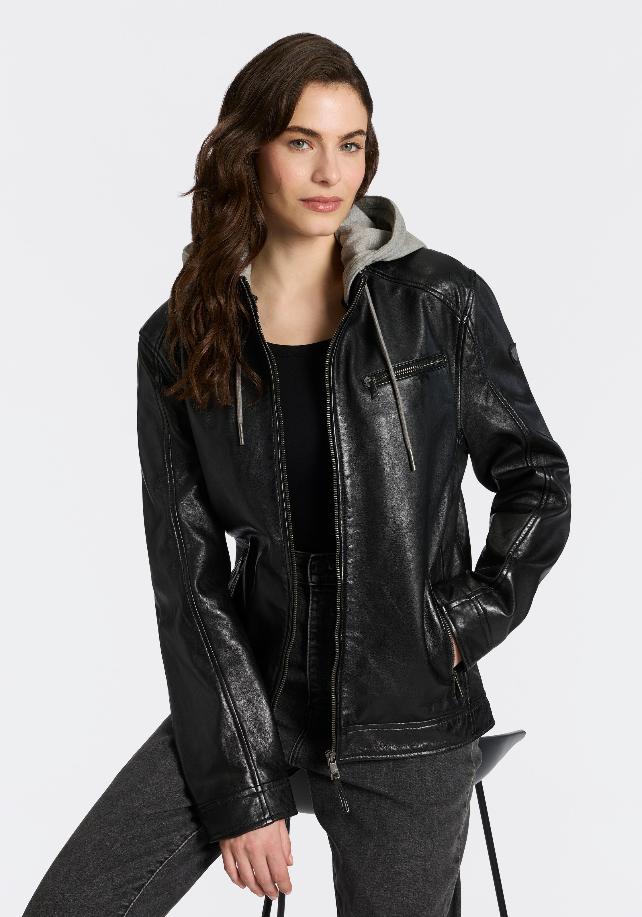 Mauritius Lederjacke "MMBarlo" mit Kapuze mit abnehmbarer Kapuze günstig online kaufen