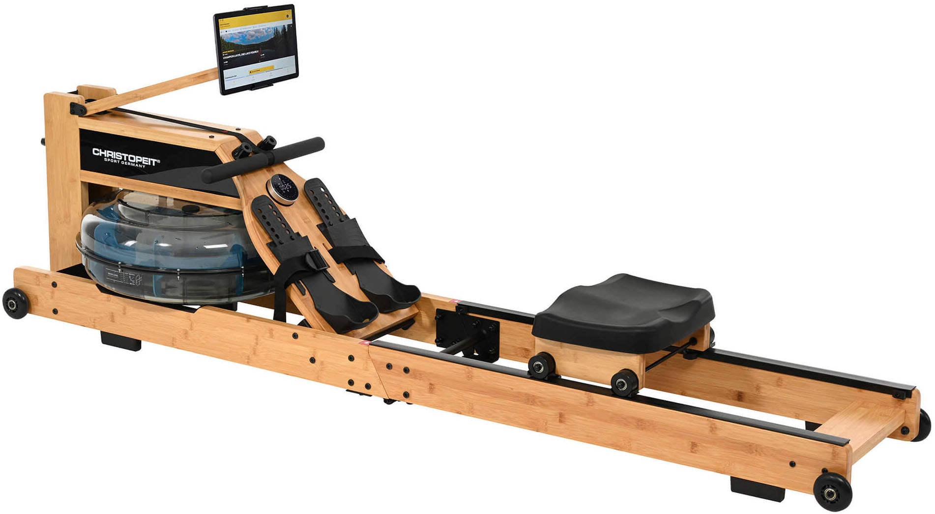Rudergerät "Wasserrudergerät Colorado", ohne Unterlegmatteholzfarben, schwarz, CHRISTOPEIT SPORT, Rudergeräte, Rudermaschine, klappbar