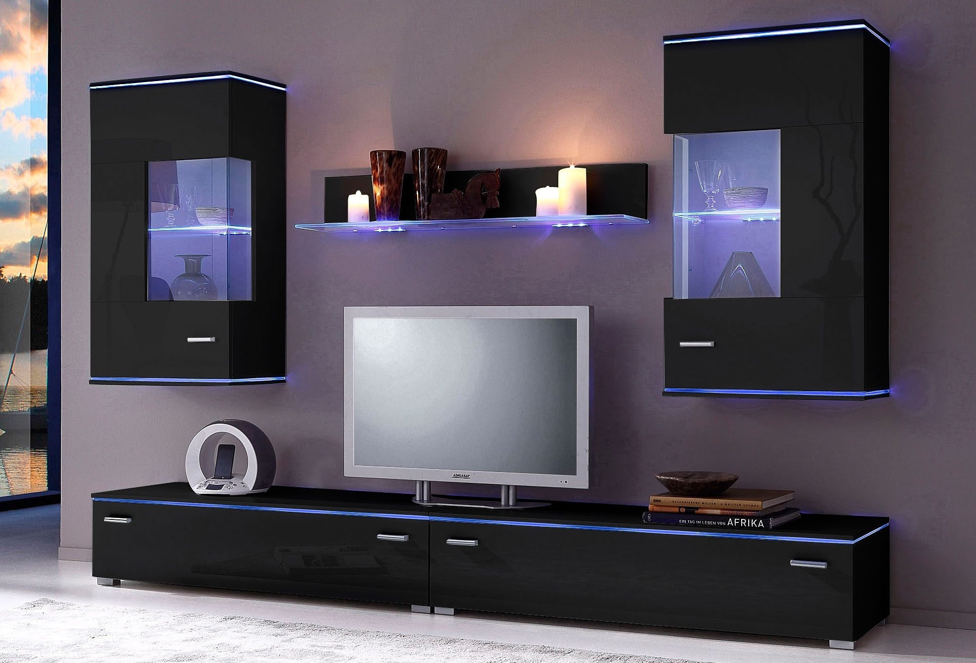 Höltkemeyer Wohnwand "Happy" Set besteht aus 2 Hängevitrinen, 2 Lowboards u günstig online kaufen