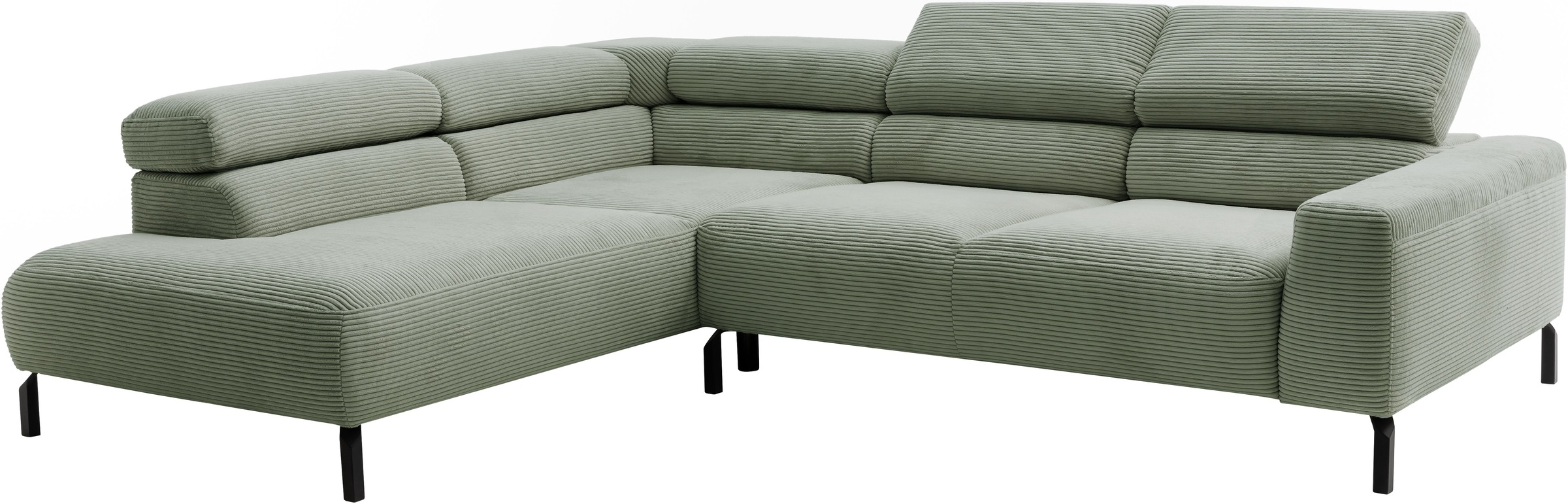 Places of Style Ecksofa »Antonelli, L-Form, inkl. Kopfteilverstellung, Breite 276 cm«, mit elektrischer Sitztiefenverstellung, in Cord, oliv