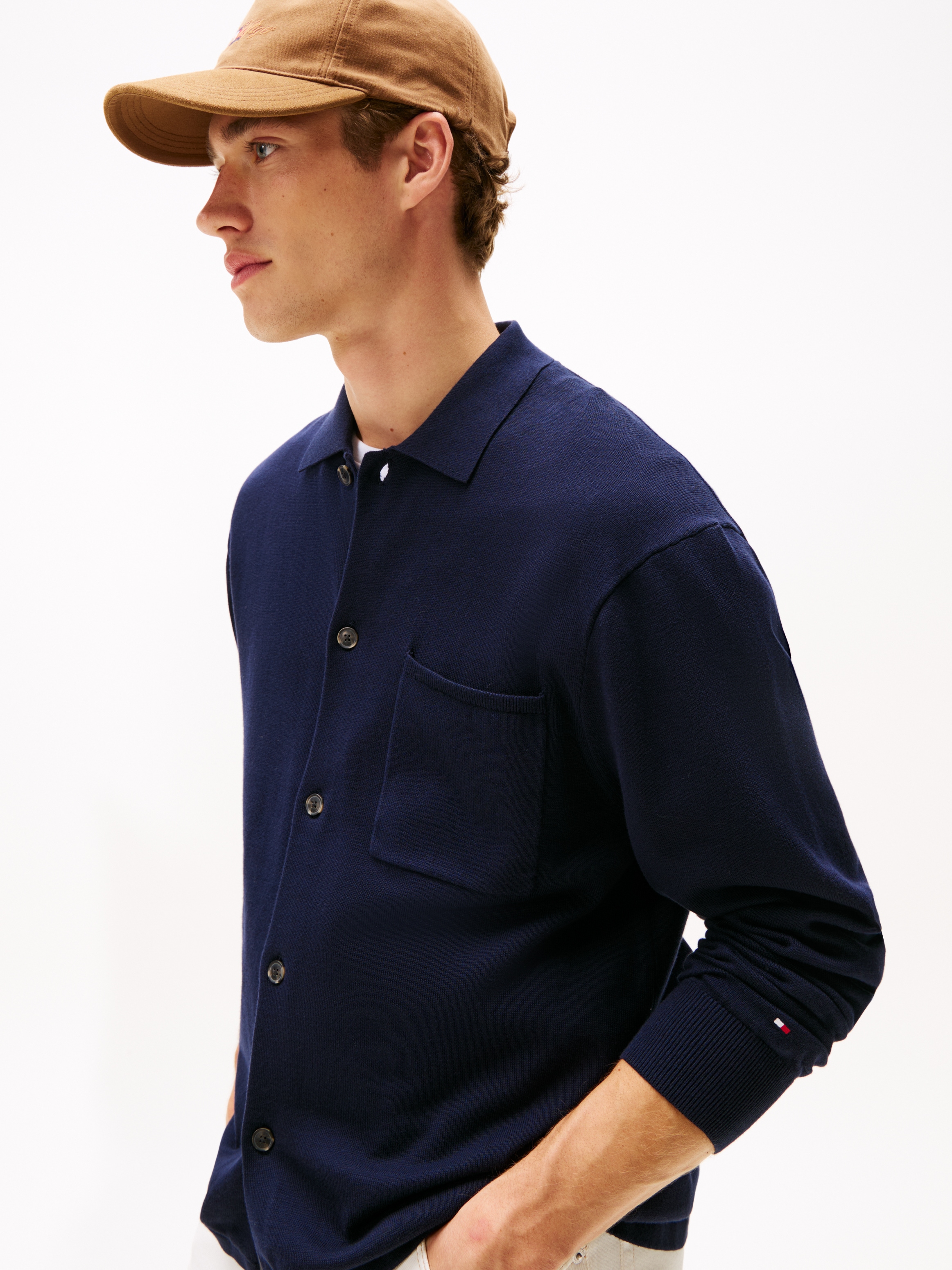 Tommy Hilfiger Strickjacke »ESSENTIAL COTTON« Relaxed Fit Strick-Overshirt mit Flag-Stickerei