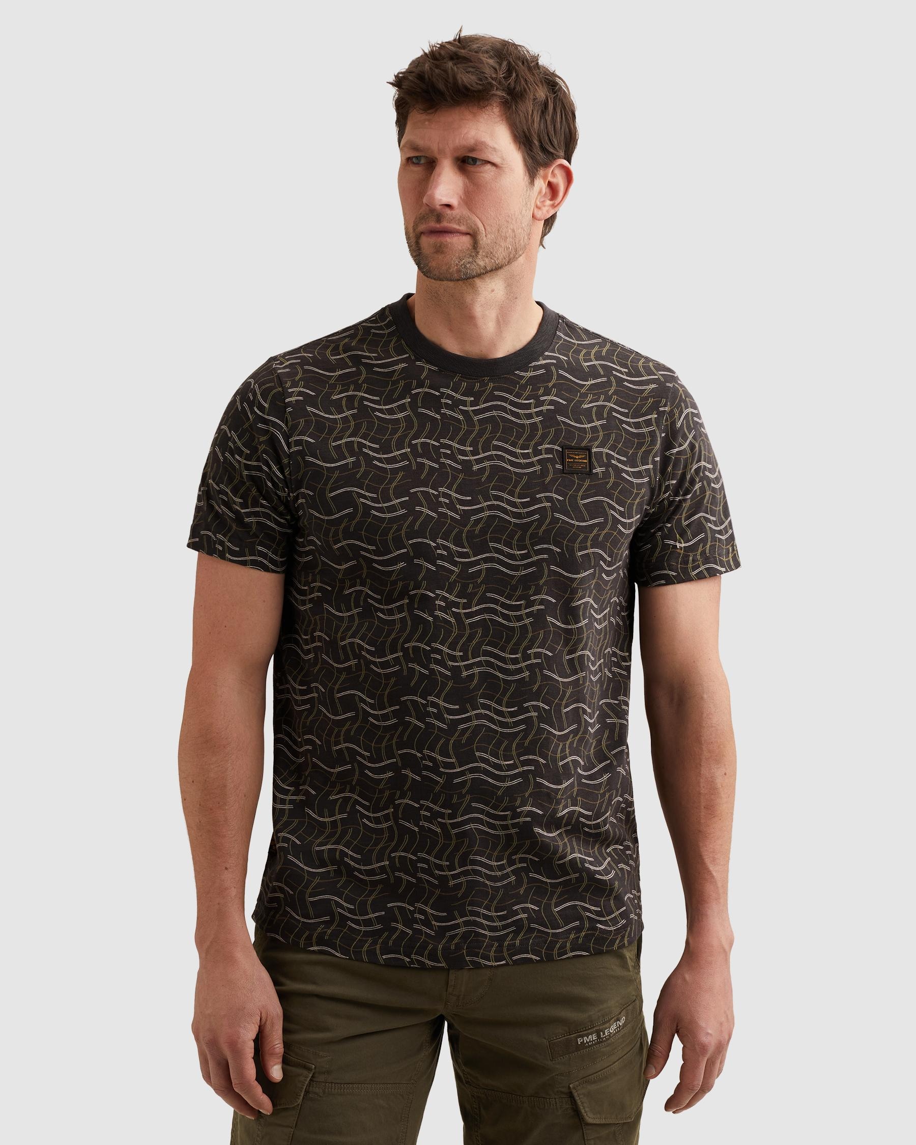 PME LEGEND Kurzarmshirt "T-shirt RH slub jersey alloverprint" gemustert, mit Logo-Badge