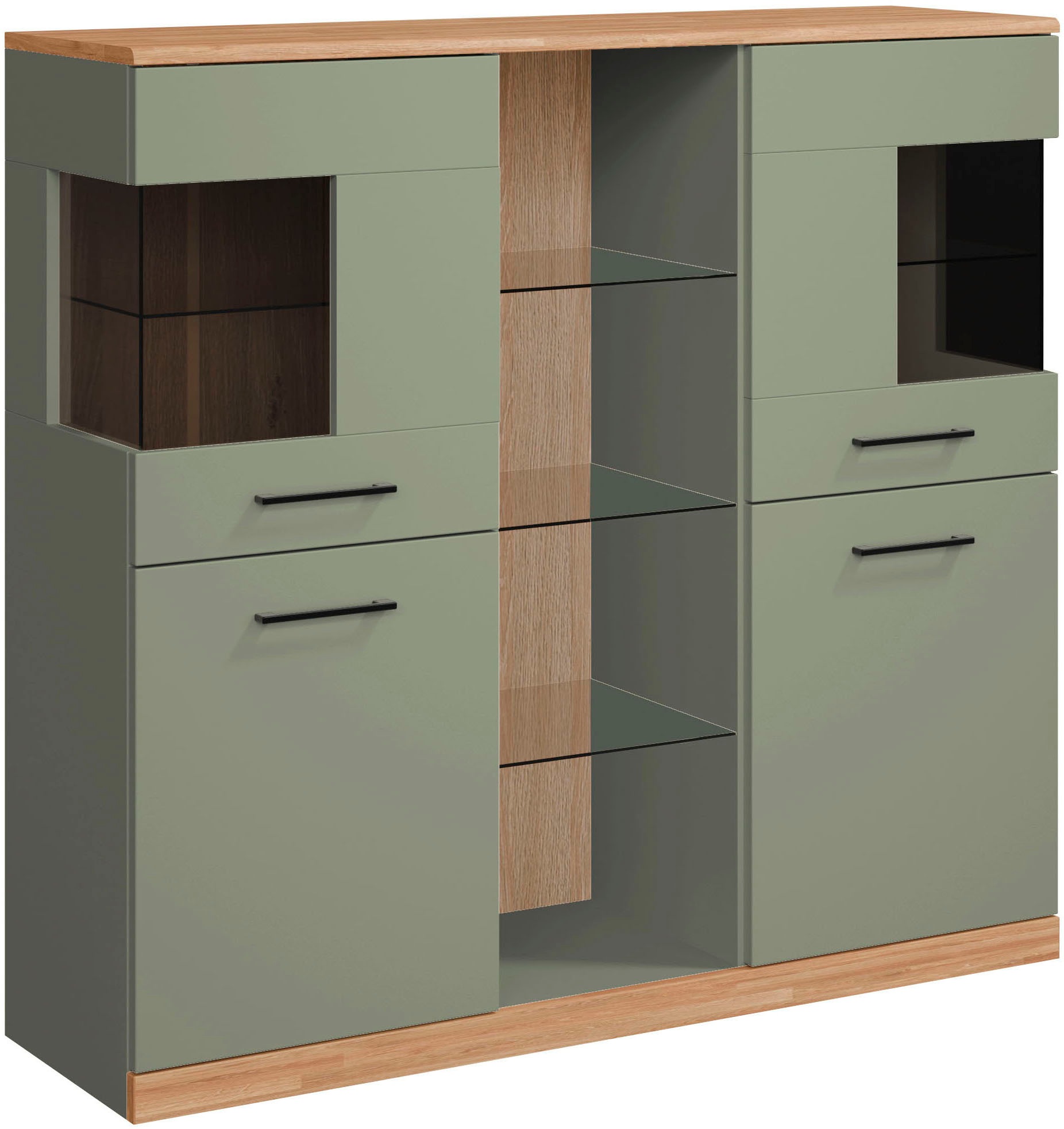 Home affaire Highboard "Ribe,120cm breit,112cm hoch,Oberplatte massiv,12 Fä günstig online kaufen