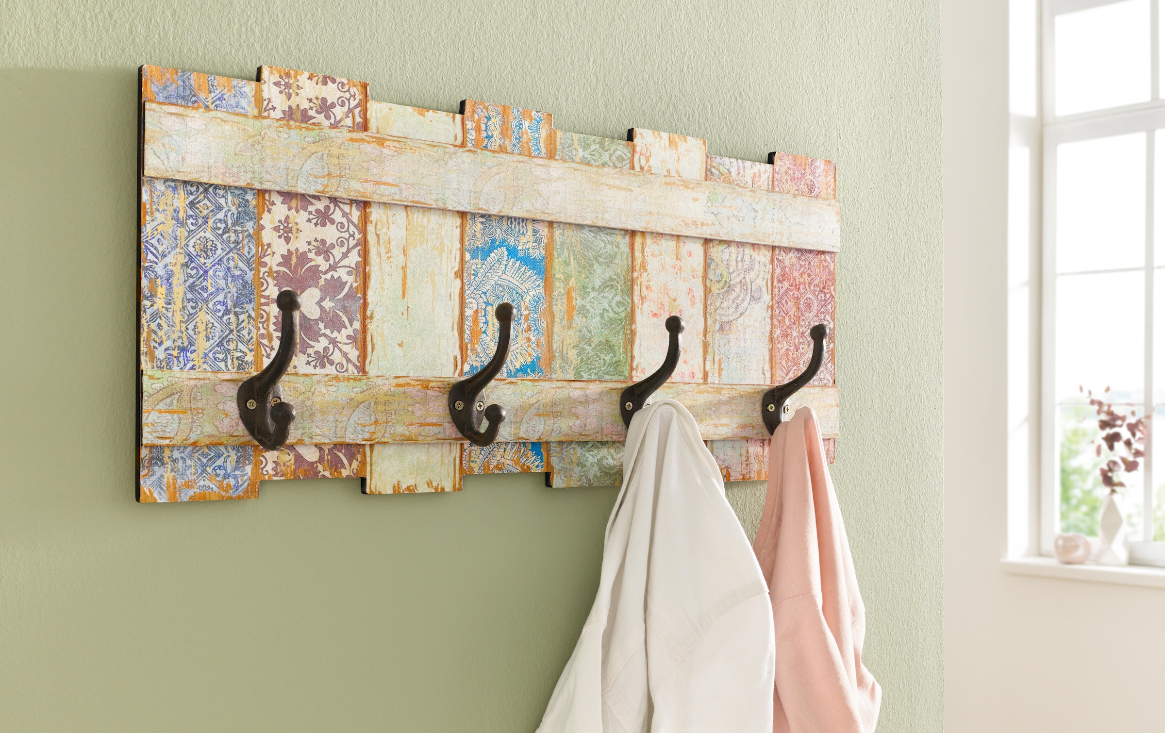 | affaire mit Farben, Pastell- Home Look Garderobe Shabby BAUR Hakenleiste 4 »Pastell«, Kleiderhaken,