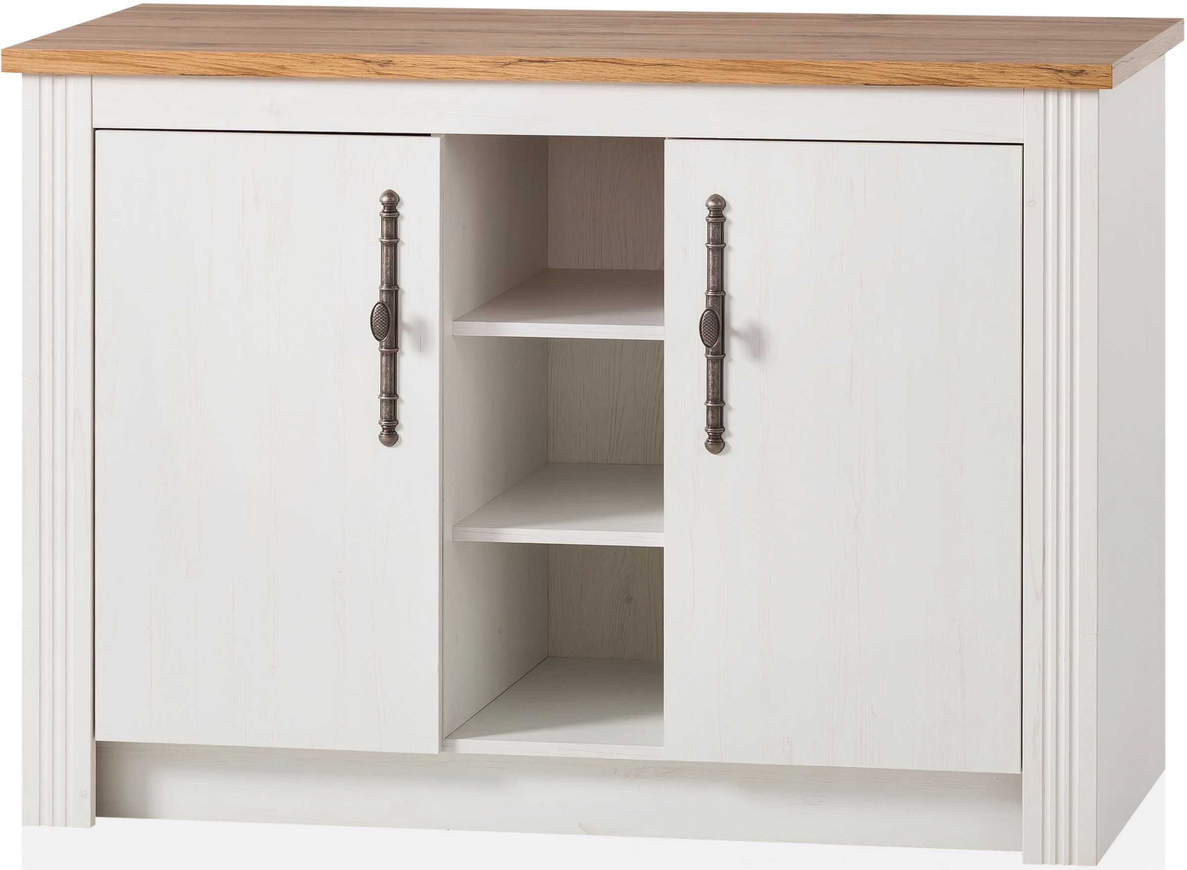 KOCHSTATION Küchenzeile »KS-Westminster, Pantryküche im Landhaus Stil, hochwertige Metallgriffe«, (Set), Breite 294 cm, Kommoden, Wandpaneel, Hängeschrank, Herdumbau