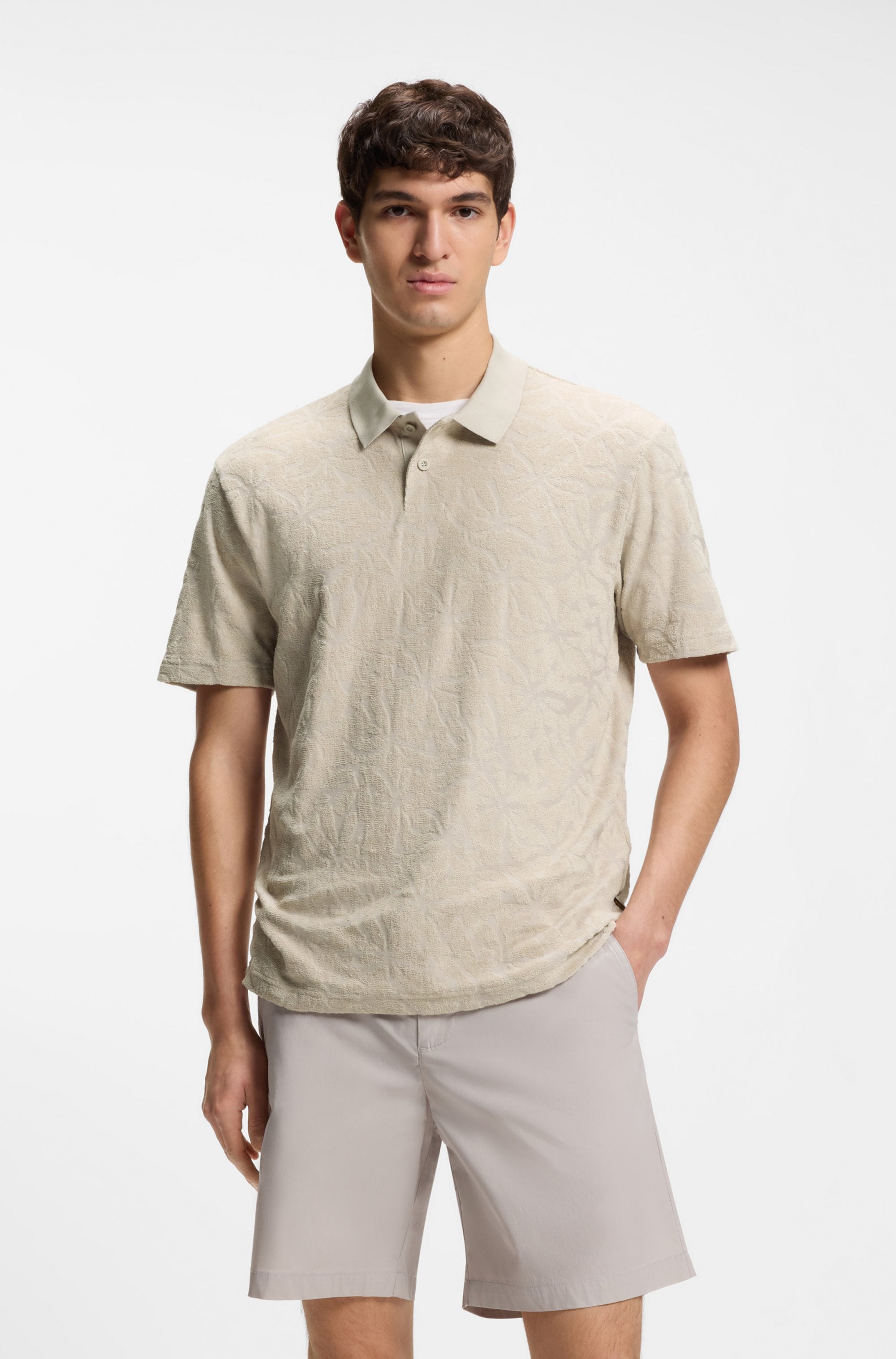 Boss Orange Poloshirt Florales Jacquardmuster, Baumwollfrottee, Relaxed Fit