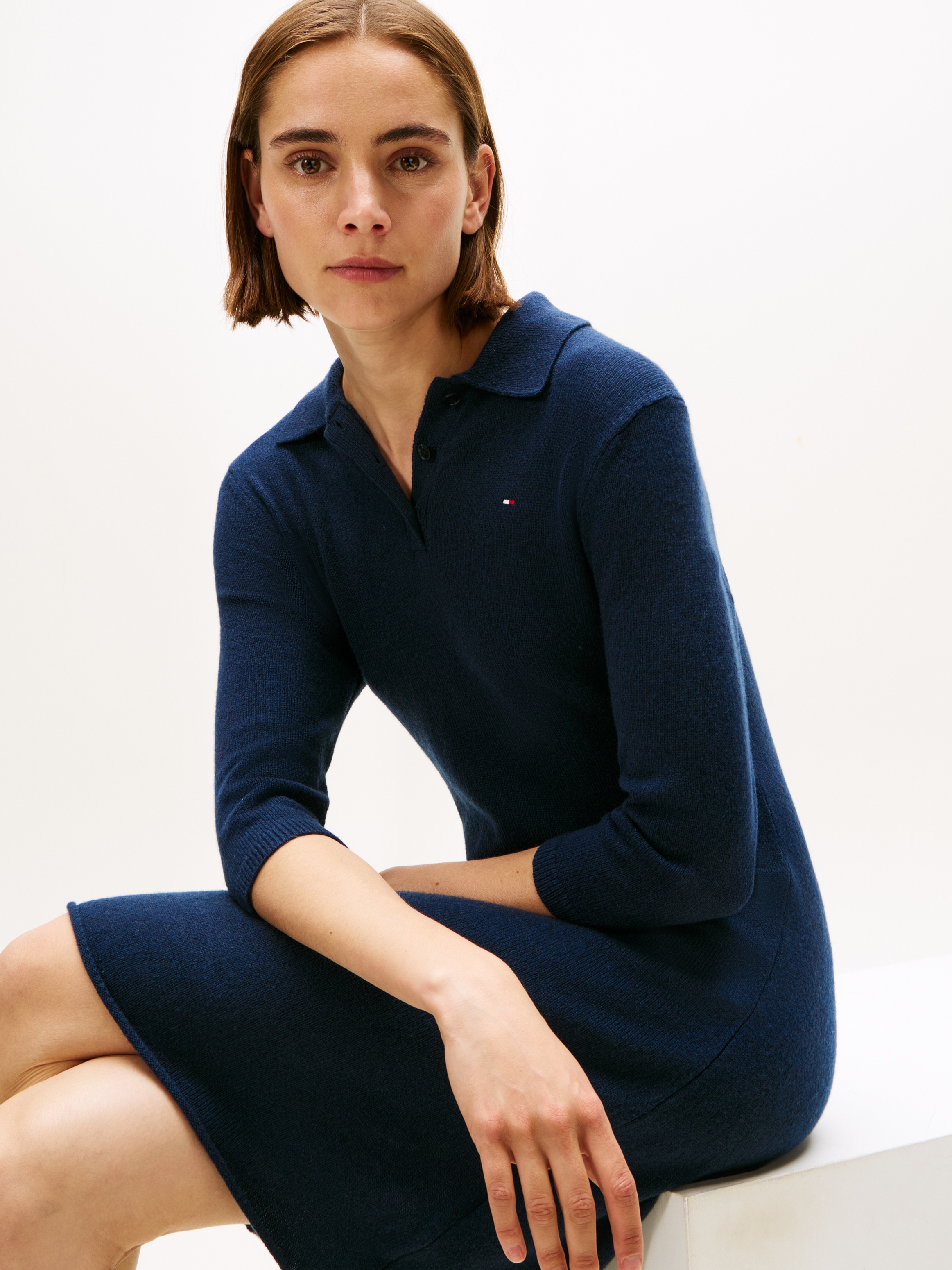 Tommy Hilfiger Strickkleid »SOFT WOOL HALF SL F&F POLO DRESS«, aus reiner Wolle