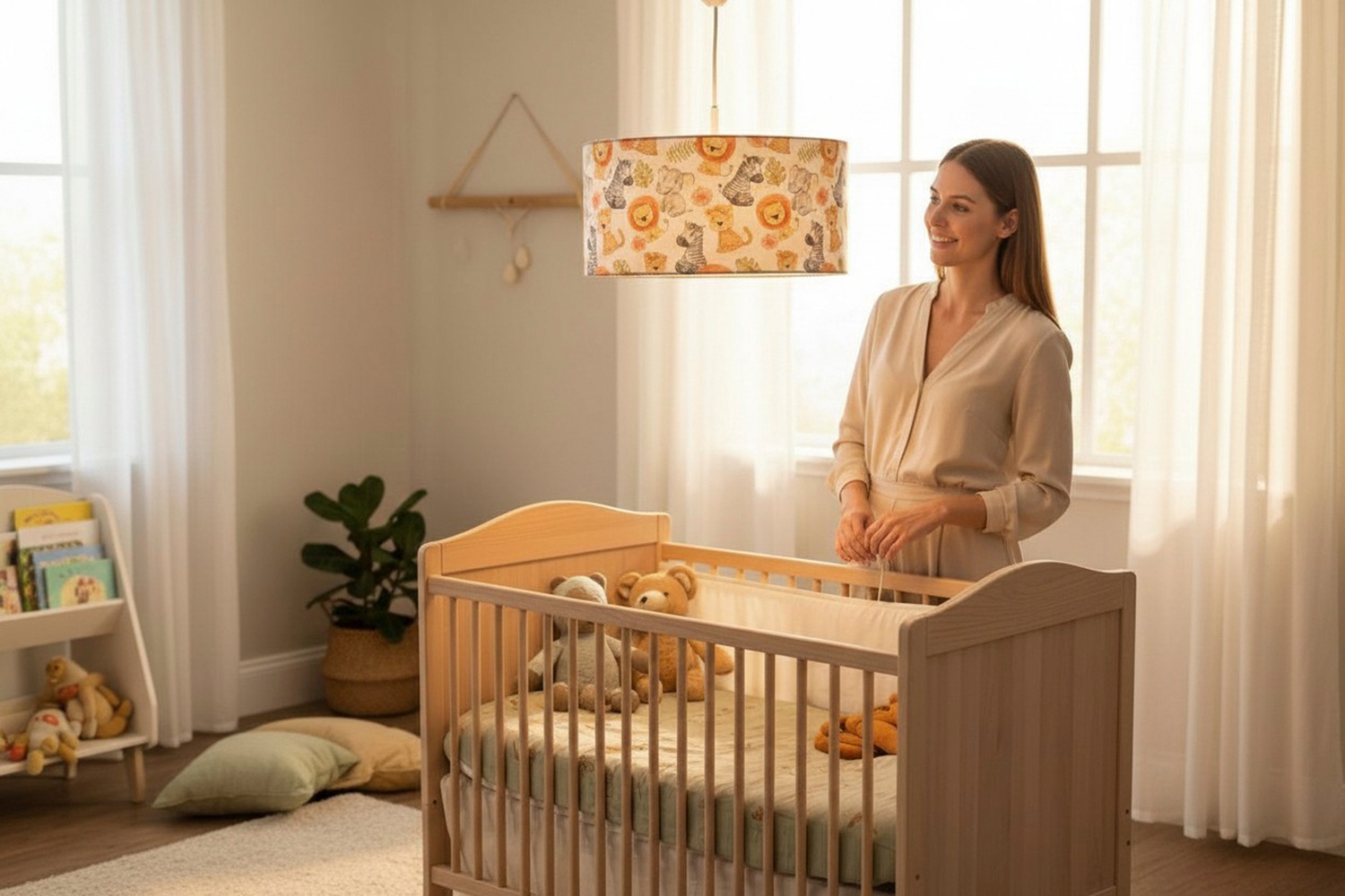 niermann Hängeleuchte »Stoff-Pendelleuchte Motiv "Little Safari", Kinderzimmer, Kinderlampe« E27 1 Stk. Stoffschirm, höhenverstellbare Pendelaufhängung, Made in Germany