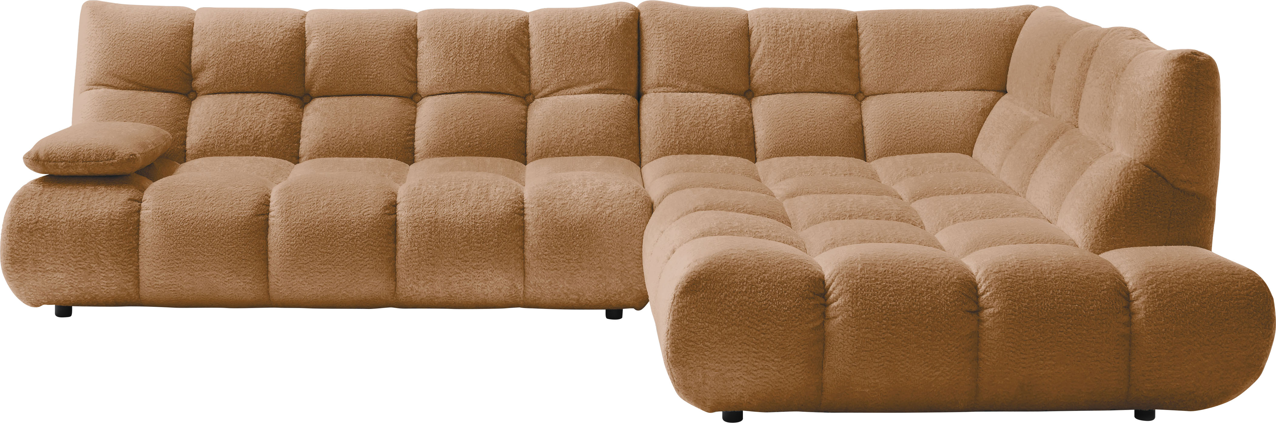 Home affaire Ecksofa "Cozy Bubble, mit klappbarer Armlehne, Breite 324 cm" mit eleganter Steppung, Rundumbezug & weicher Polsterung