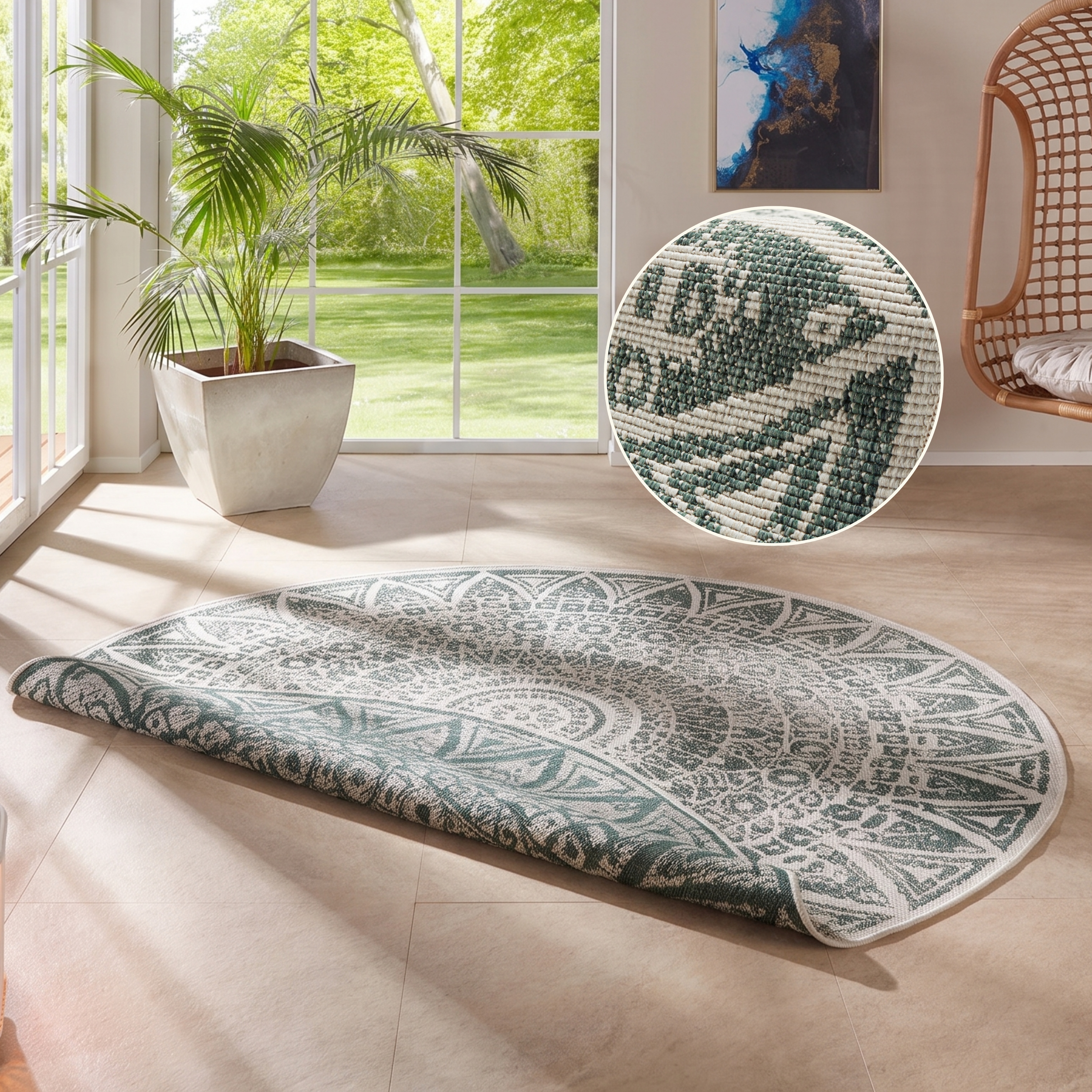 freundin Home Collection Teppich "Lilja Wendeteppich" rund 5 mm Höhe In-& Outdoor, beidseitig, Wetterfest, Balkon, Garten, Wohnzimmer