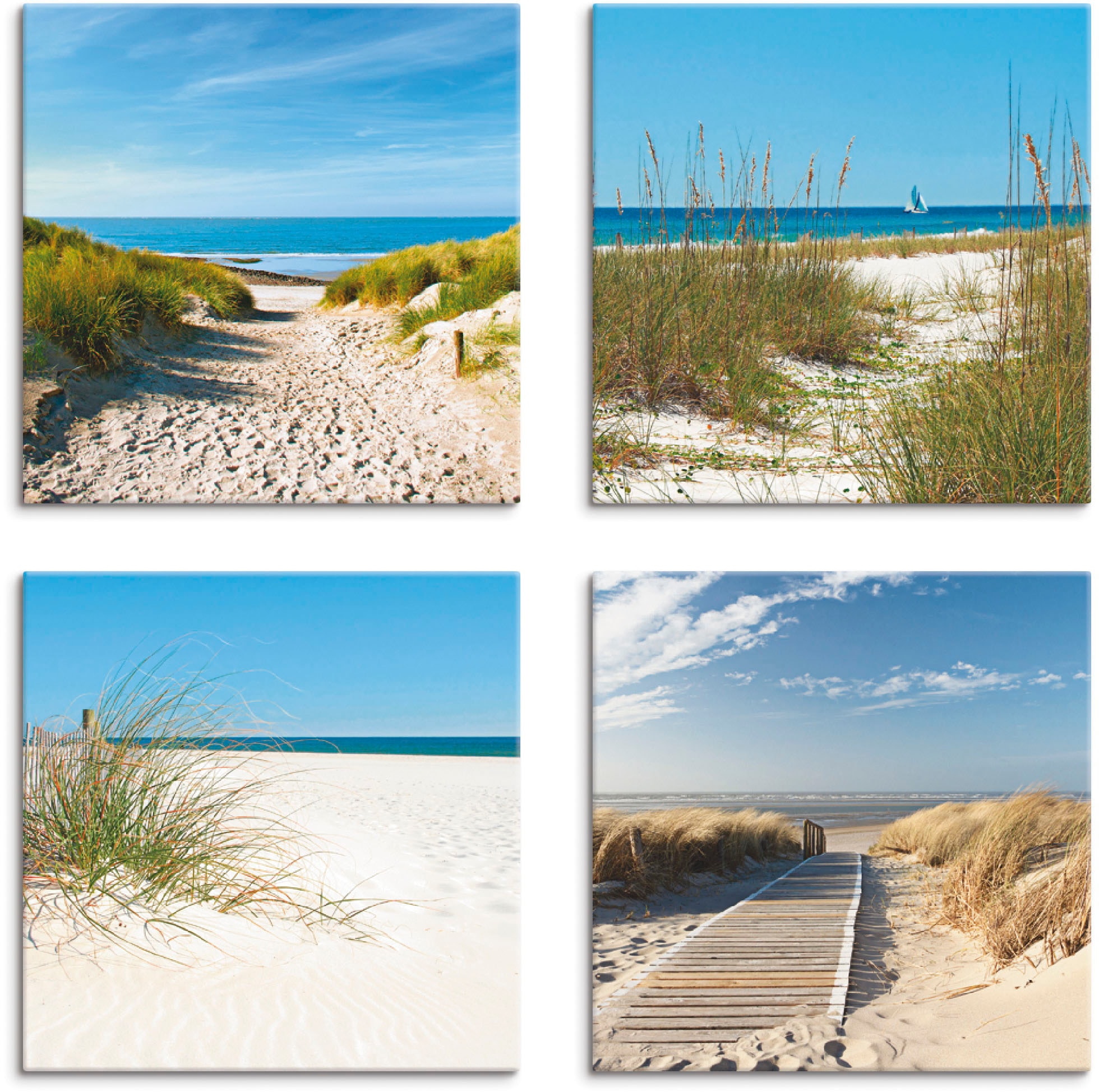 Leinwandbild »Strand und Sanddünen«, Strand, (4 St.), 4er Set, verschiedene Größen