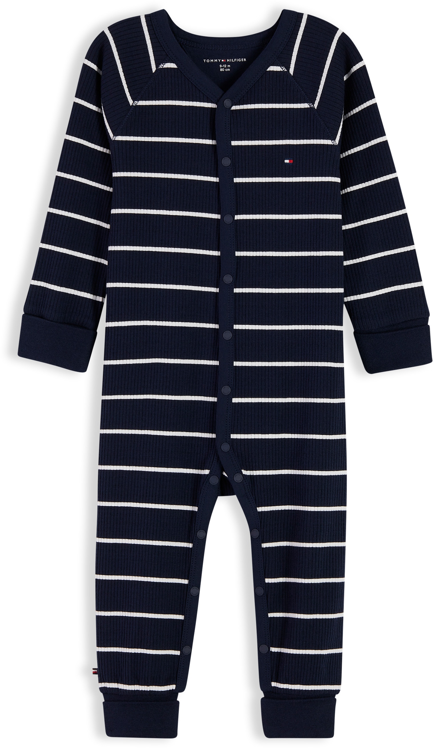 Tommy Hilfiger Strampler "COVERALL" mit V-Ausschnitt, Druckknöpfe, Baumwollmischung