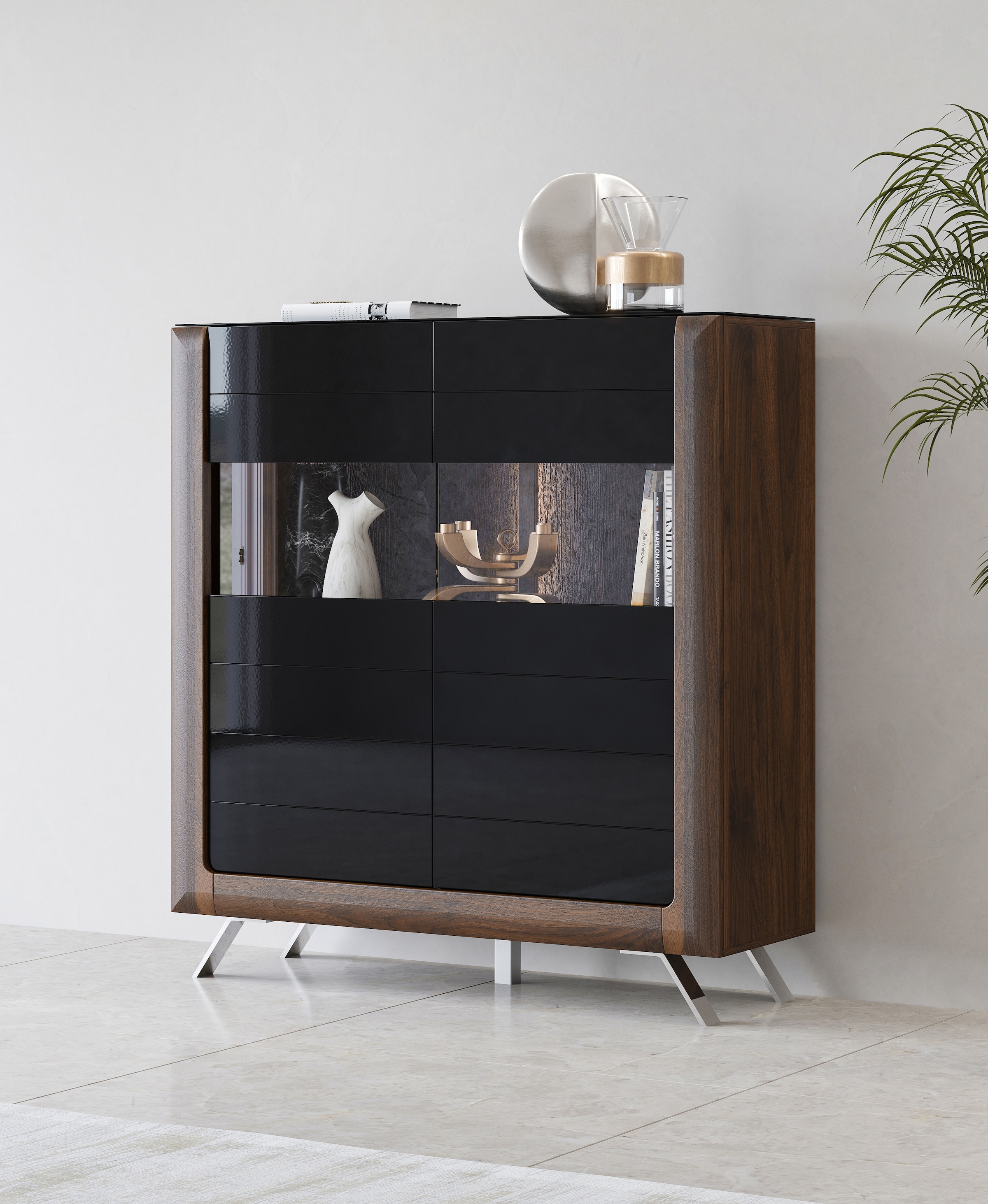 Home affaire Highboard "Kasai" Höhe 136,5 cm, 2 Türen mit Glaseinsatz günstig online kaufen