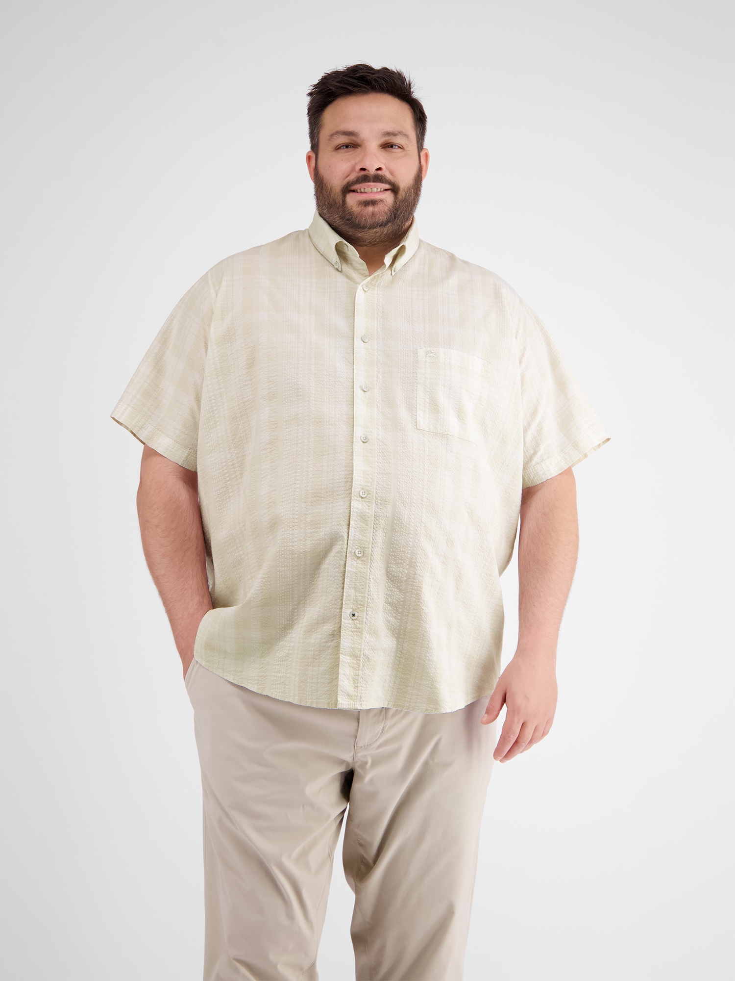 LERROS Herren Kurzarmhemd "Kariertes Seersucker-Kurzarmhemd in Großen Größen 3XL bis 6XL", weiß, Gr. 4XL, 100% Baumwolle, Hemden