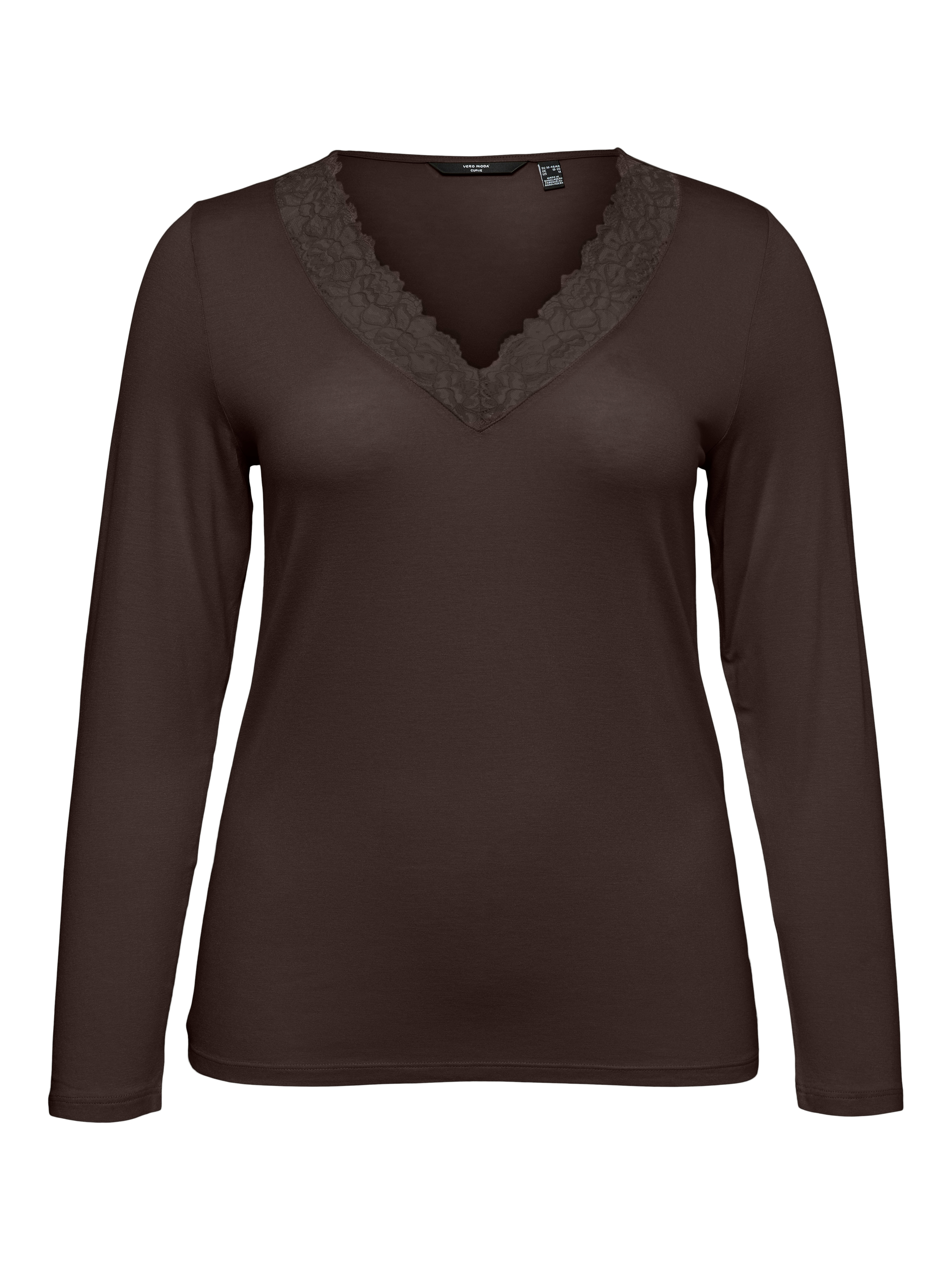 Vero Moda Langarmshirt "VMROSA LS V-NECK LACE TOP JRS NOOS CUR" Viskosemischung, Spitze, V-Ausschnitt