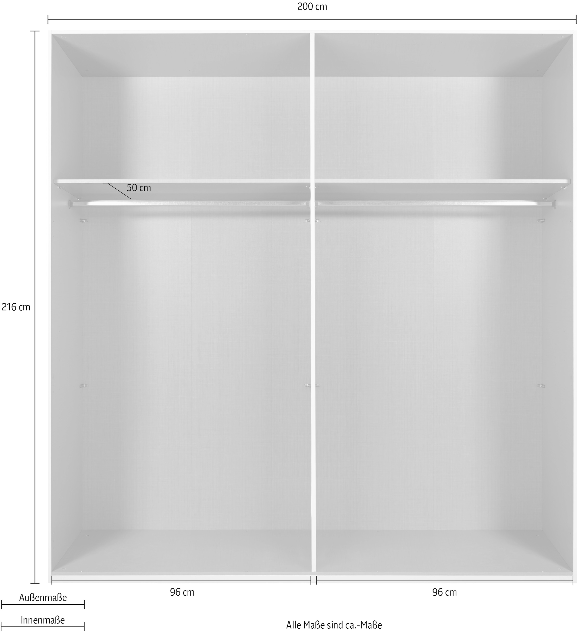 Wimex Drehtürenschrank »Rimini by fresh to go, weiß oder graphit mit schwarzen Metallgriffen«, inklusive LED Beleuchtung, 3 Breiten: 200, 250 oder 300cm, 216cm hoch