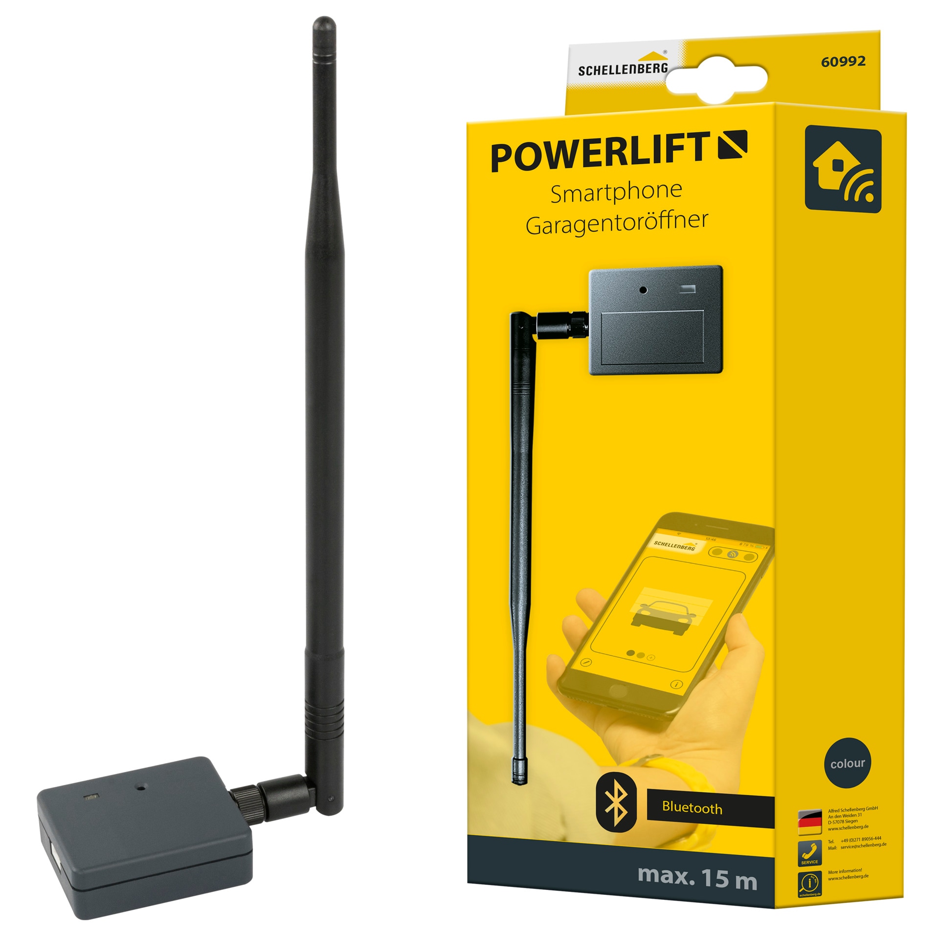 SCHELLENBERG Tor-Funksteuerung ""Powerlift", Smartphone-Garagentoröffner" Garagentorantrieb Torantrieb mit LED & USB Kabel, max. 15 m Funkreichweite, 2,4 GHz Funkfrequenz