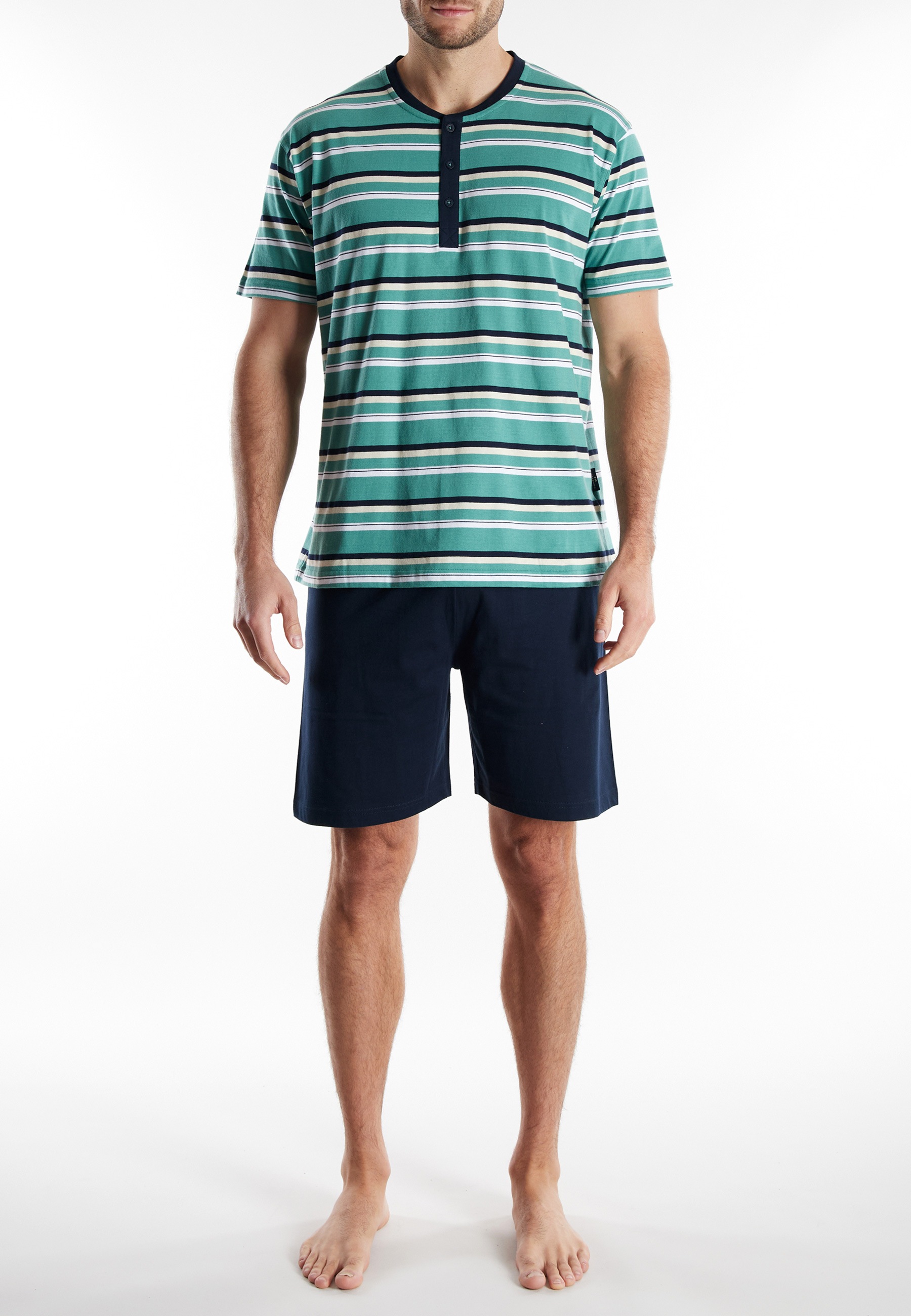 GÖTZBURG Shorty »Edingburgh« gestreift, kurz, Rundhalsausschnitt, mit Knopfleiste, Baumwolle