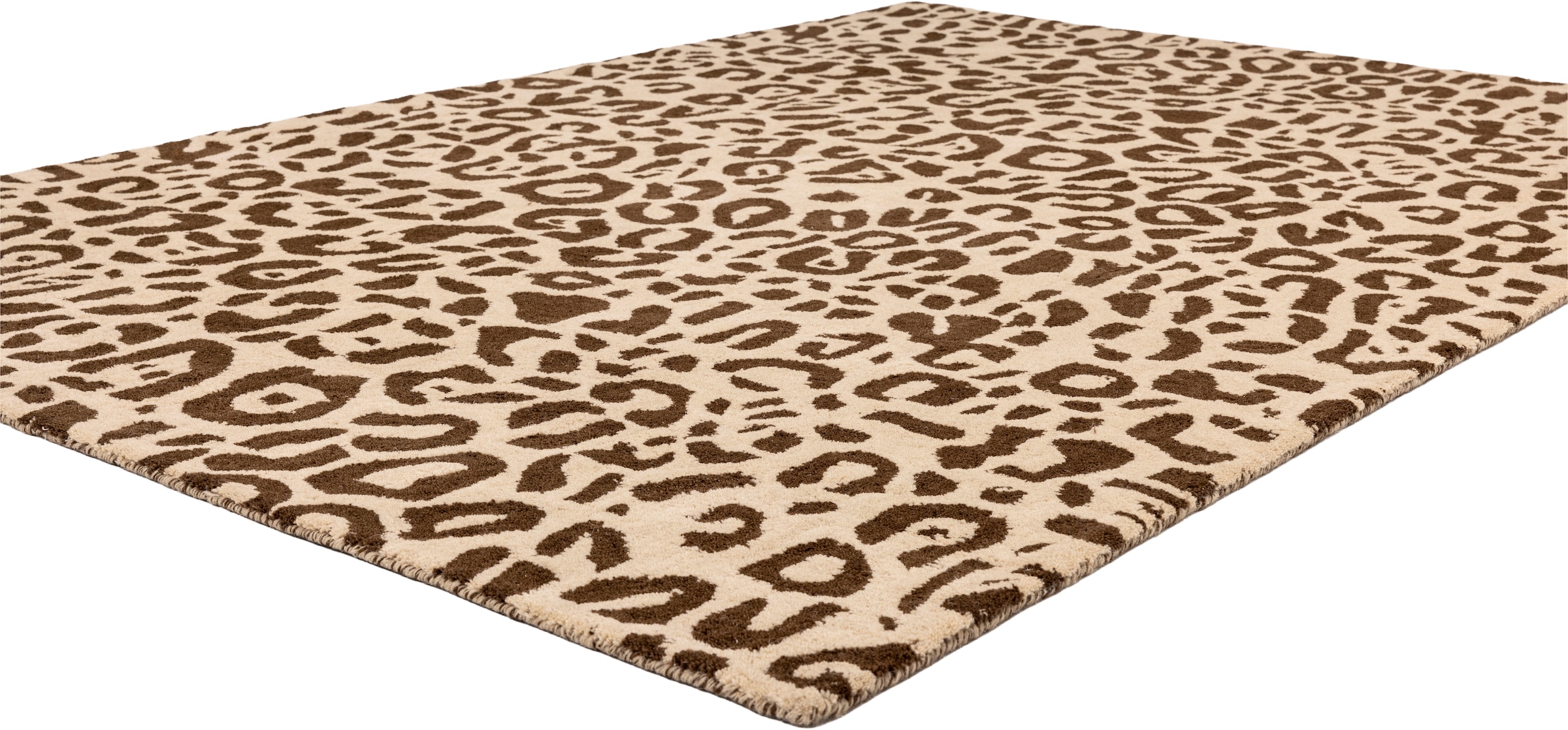 OTTO home Wollteppich »Gabbo Leo, Leopardenmuster, handgearbeitet« rechteckig 14 mm Höhe reine Wolle, Uni, Wohnzimmer, Schlafzimmer, Esszimmer