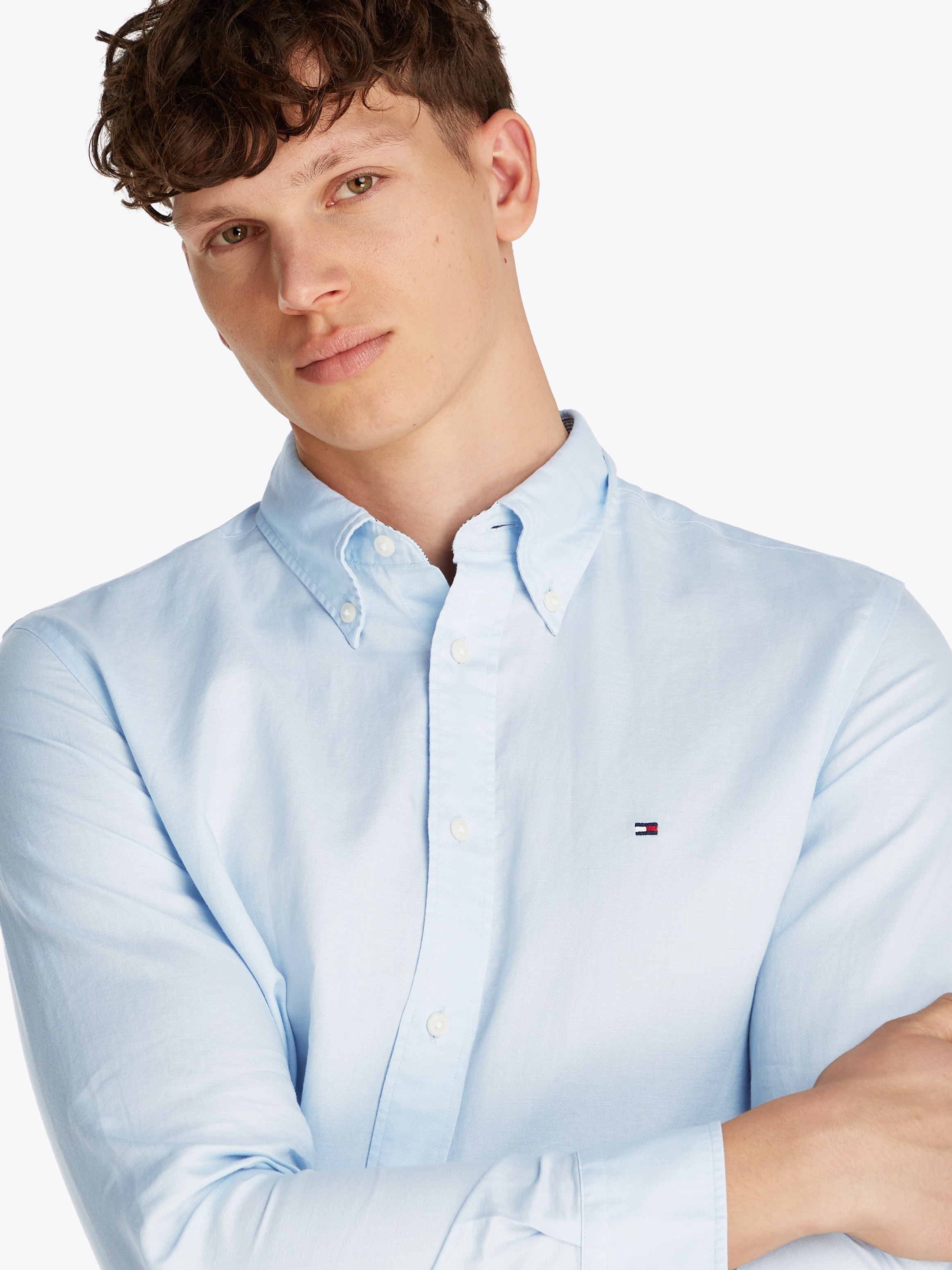 Tommy Hilfiger Langarmhemd »LINEN BLEND SOLID RF SHIRT«, mit Button-down-Kragen
