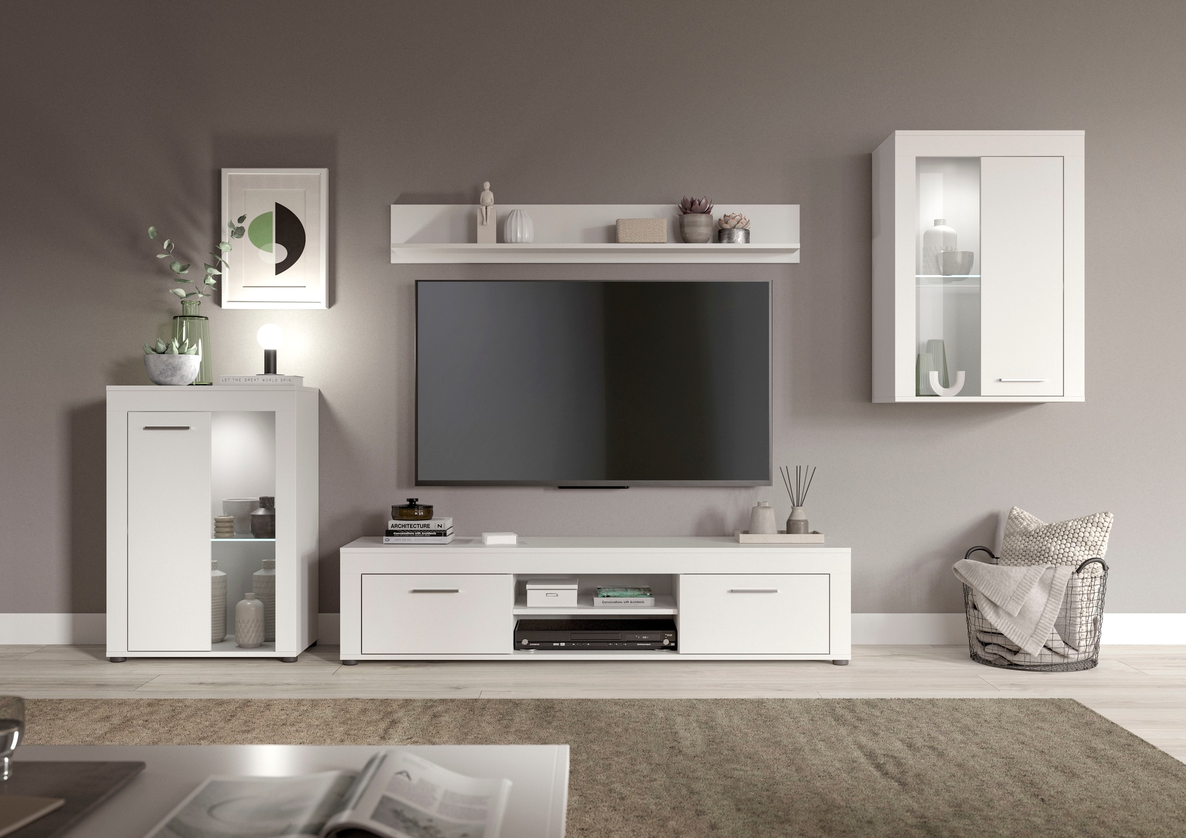 INOSIGN Wohnwand "Aosta, 4-tlg., bestehend aus: 2x Vitrine, Lowboard & Wand günstig online kaufen