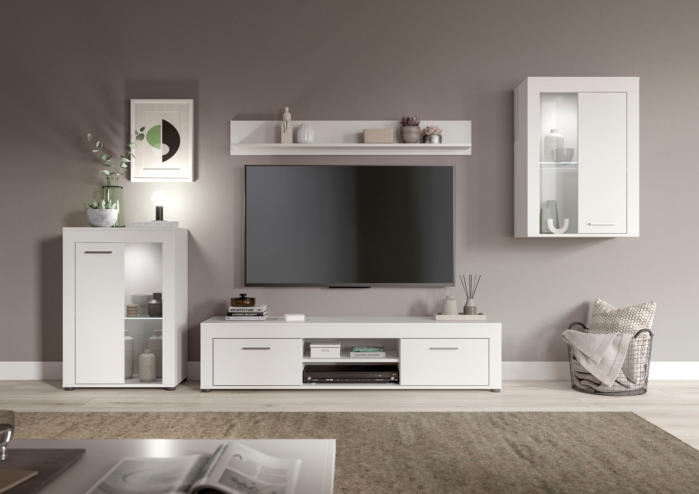 INOSIGN Wohnwand "Aosta, 4-tlg., bestehend aus: 2x Vitrine, Lowboard & Wand günstig online kaufen