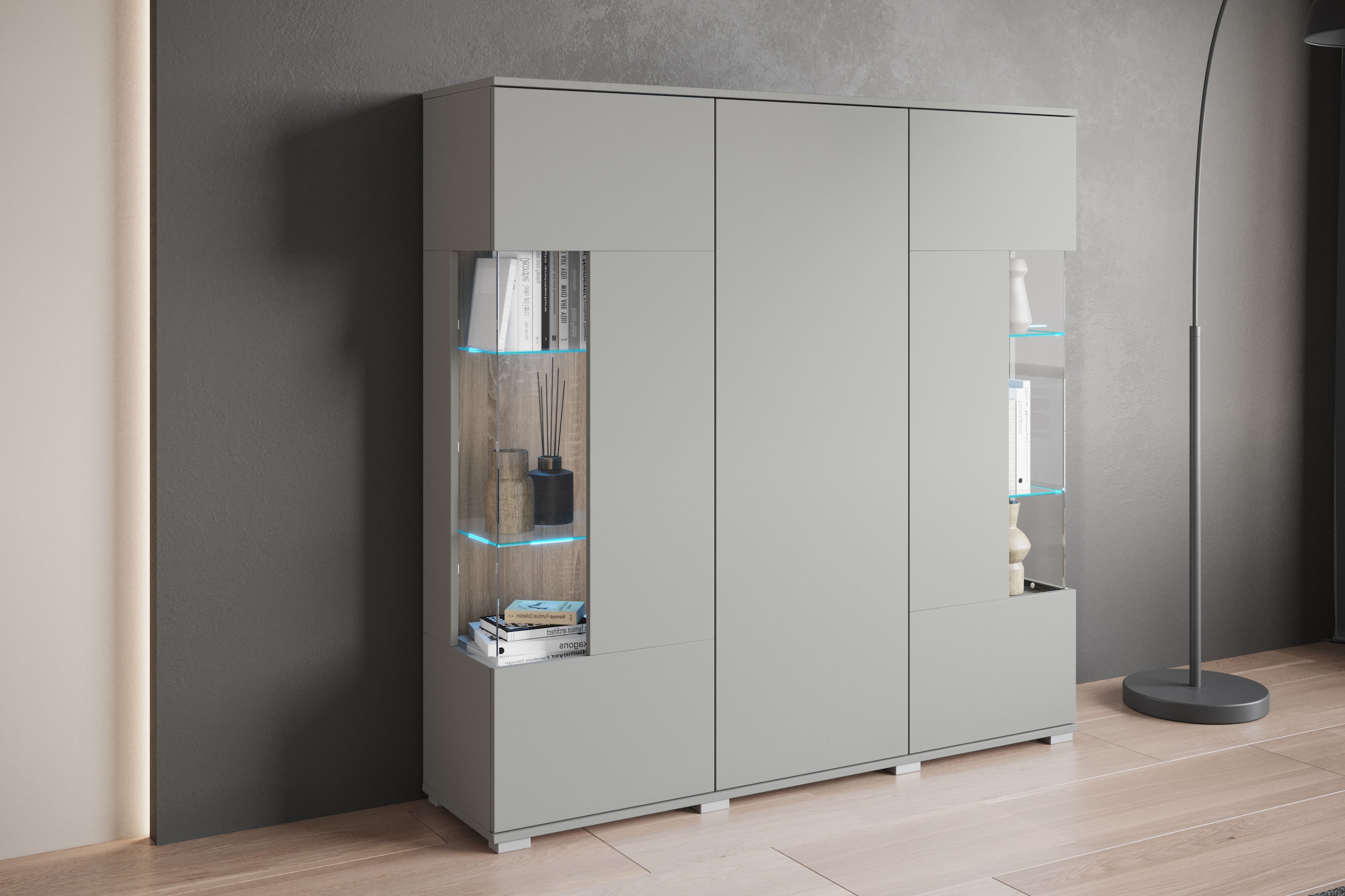 INOSIGN Highboard »Kenia«, (1 St.), Modernes Highboard, mit Glastüren, Breite 135 cm