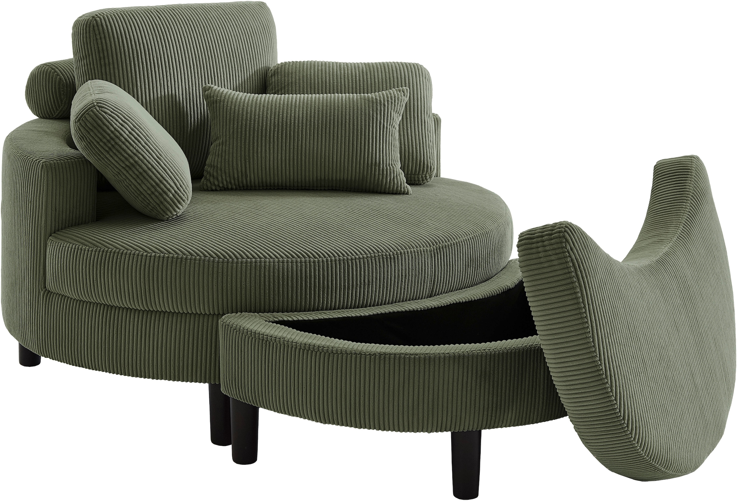 ATLANTIC home collection Loveseat »Ravi«, XXL- Sessel, inklusive Stauraumhocker, Rückenkissen, drei Zierkissen