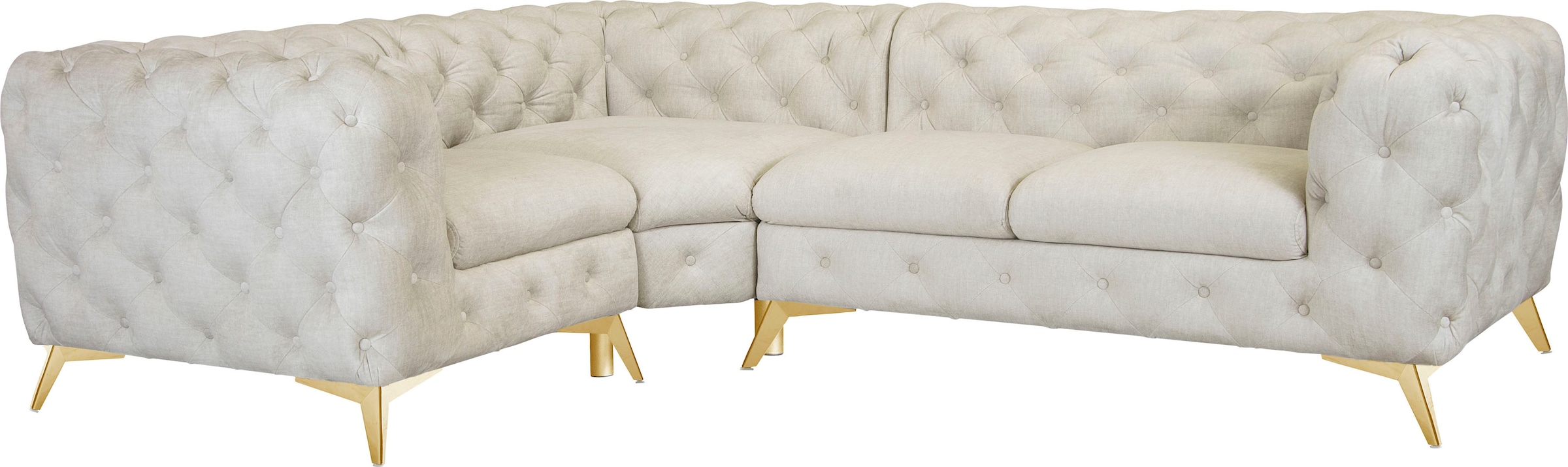 Leonique Chesterfield-Sofa »Ecksofa GLYNIS L-Form mit Wellenunterfederung, Maße B/T/H 264/204/75cm«, aufwändige Knopfheftung, moderne Chesterfield Optik, Fußfarbe wählbar