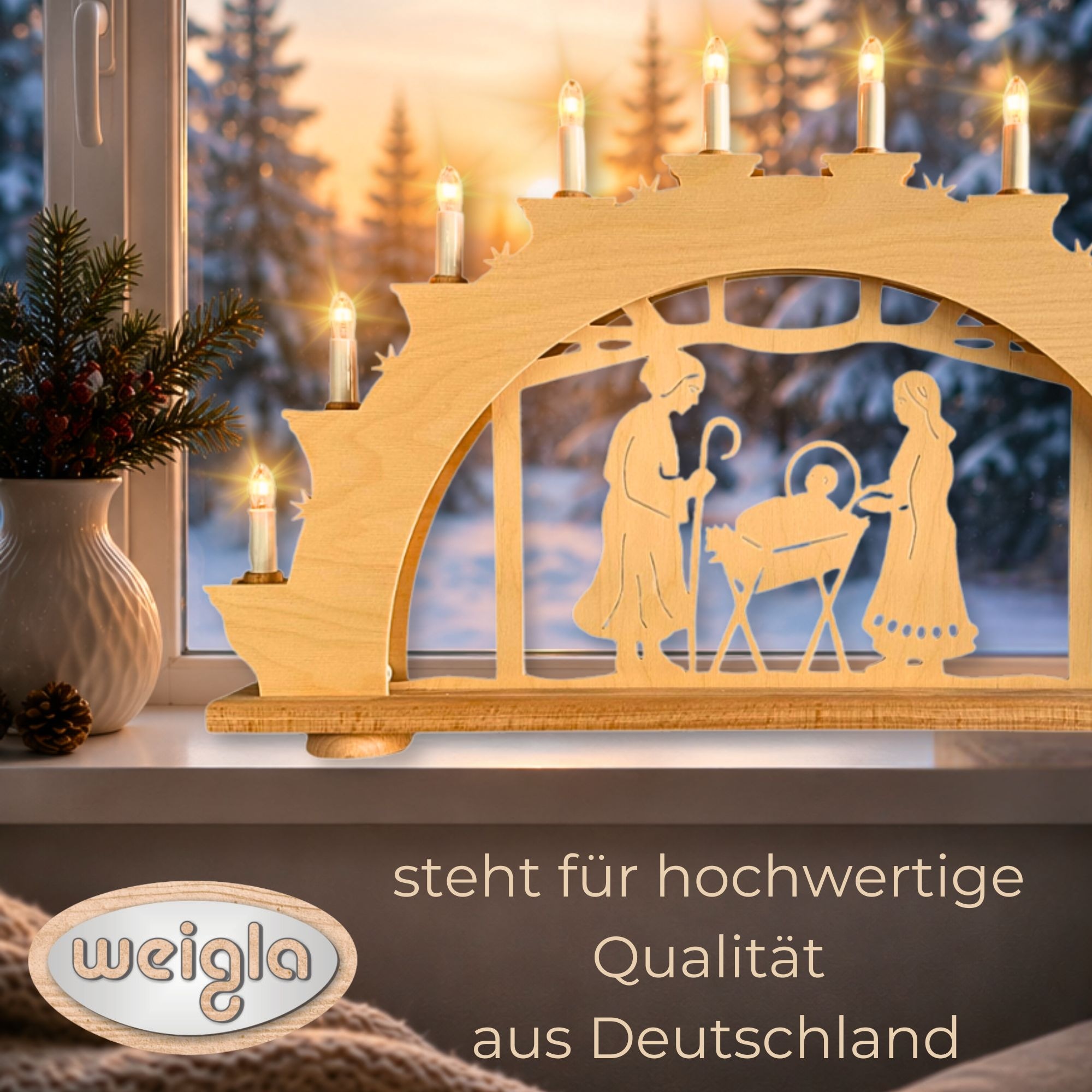 Weigla Schwibbogen »Heilige Nacht, Lichterbogen aus Holz, NATUR«