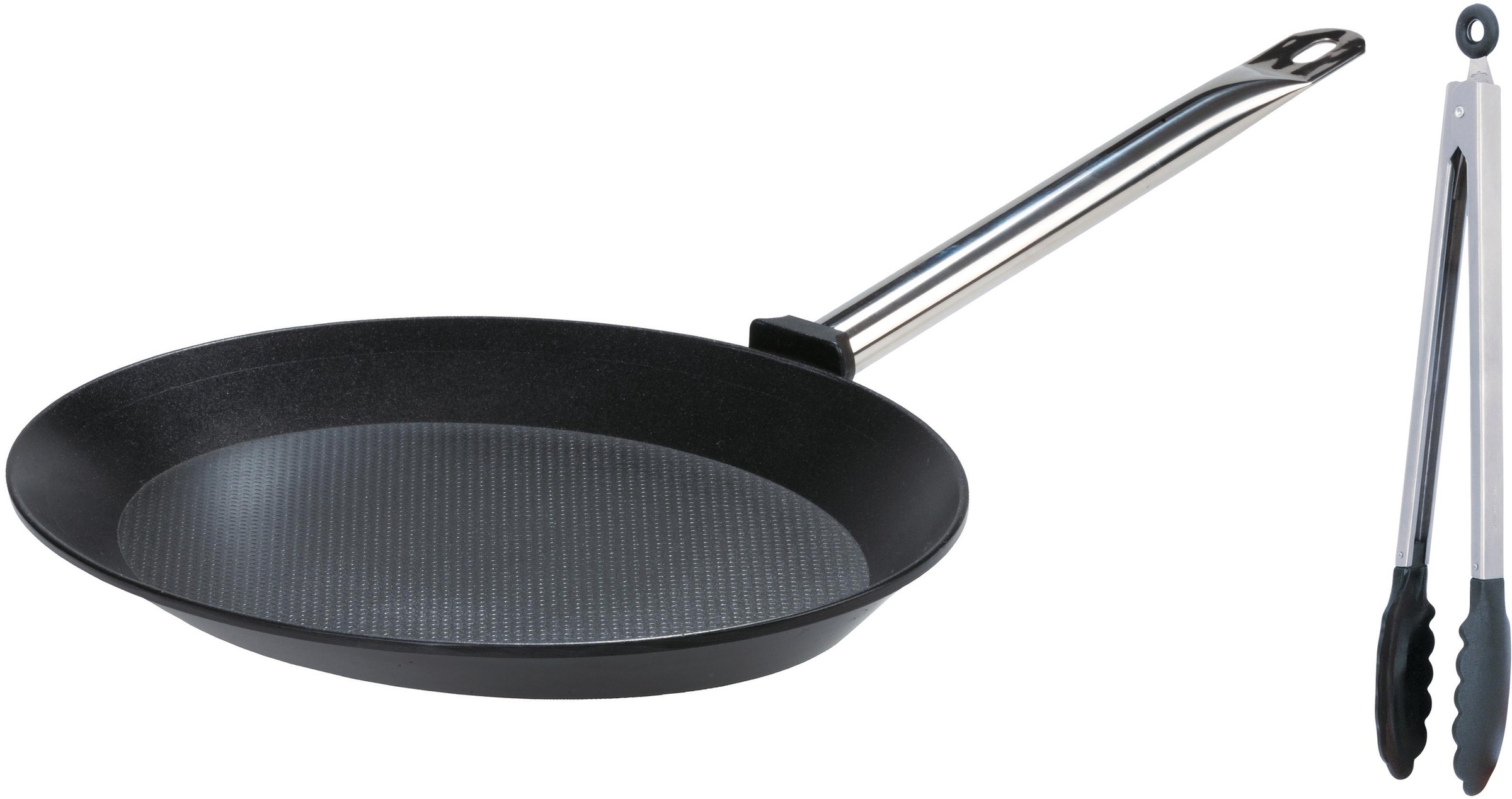 GSW Fischpfanne "Gastro Traditionell" Aluminiumguss Set, 3 Stk. tlg. 40x28 cm, incl. Multizange 30 cm, Induktion